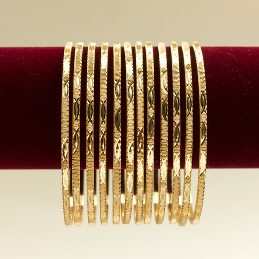 Real Gold Tone Office Wear / Daily Wear Set of 12 Bangles - SS015