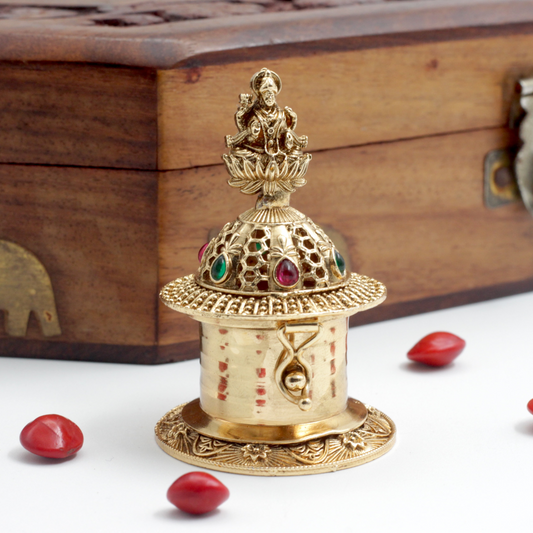 Antique Gold Kemp Dome Lakshmi Haldi/Kumkum Box - Sindoor Dabbi