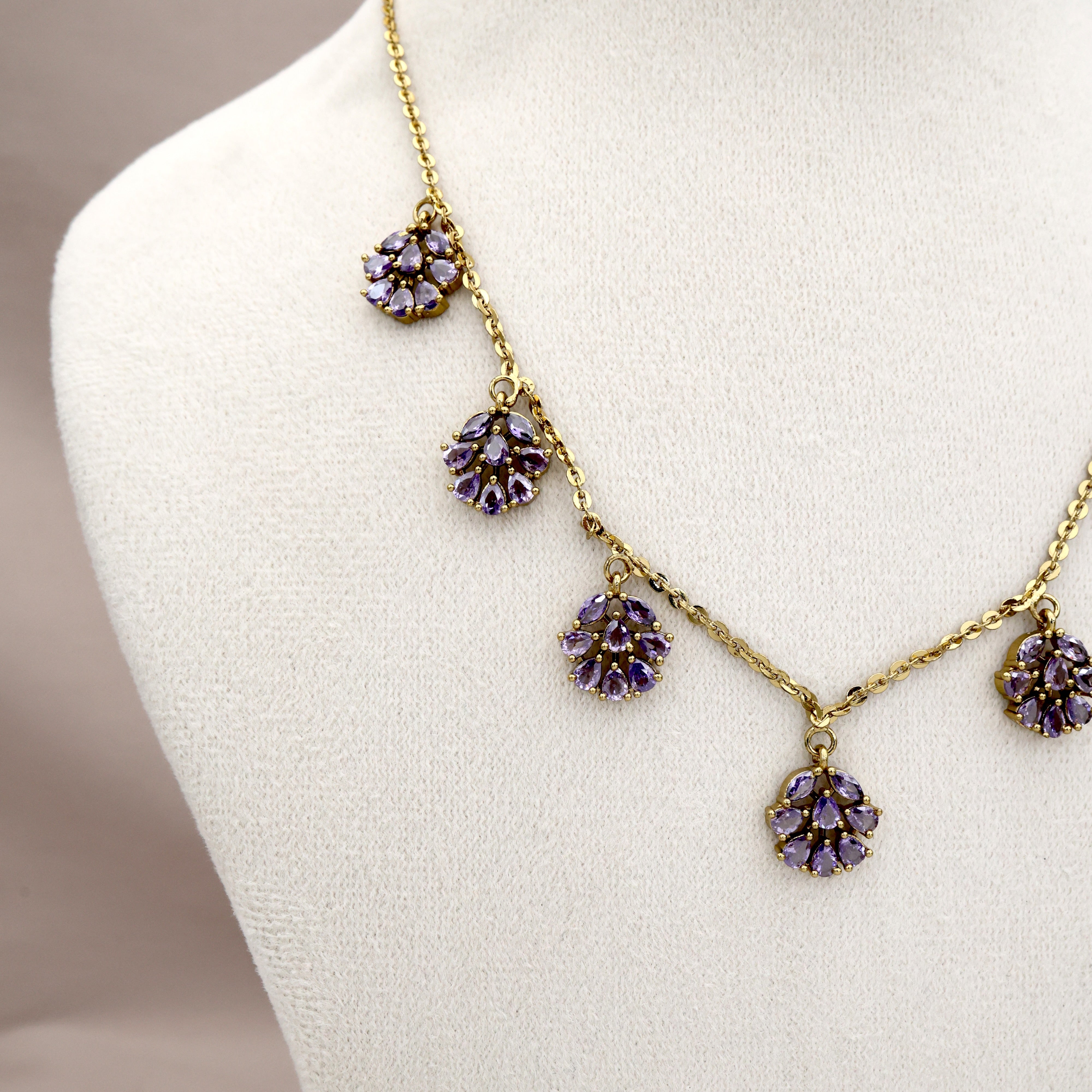 Antique Mehendi Polish AD Flower Drops Necklace Set - Lavender