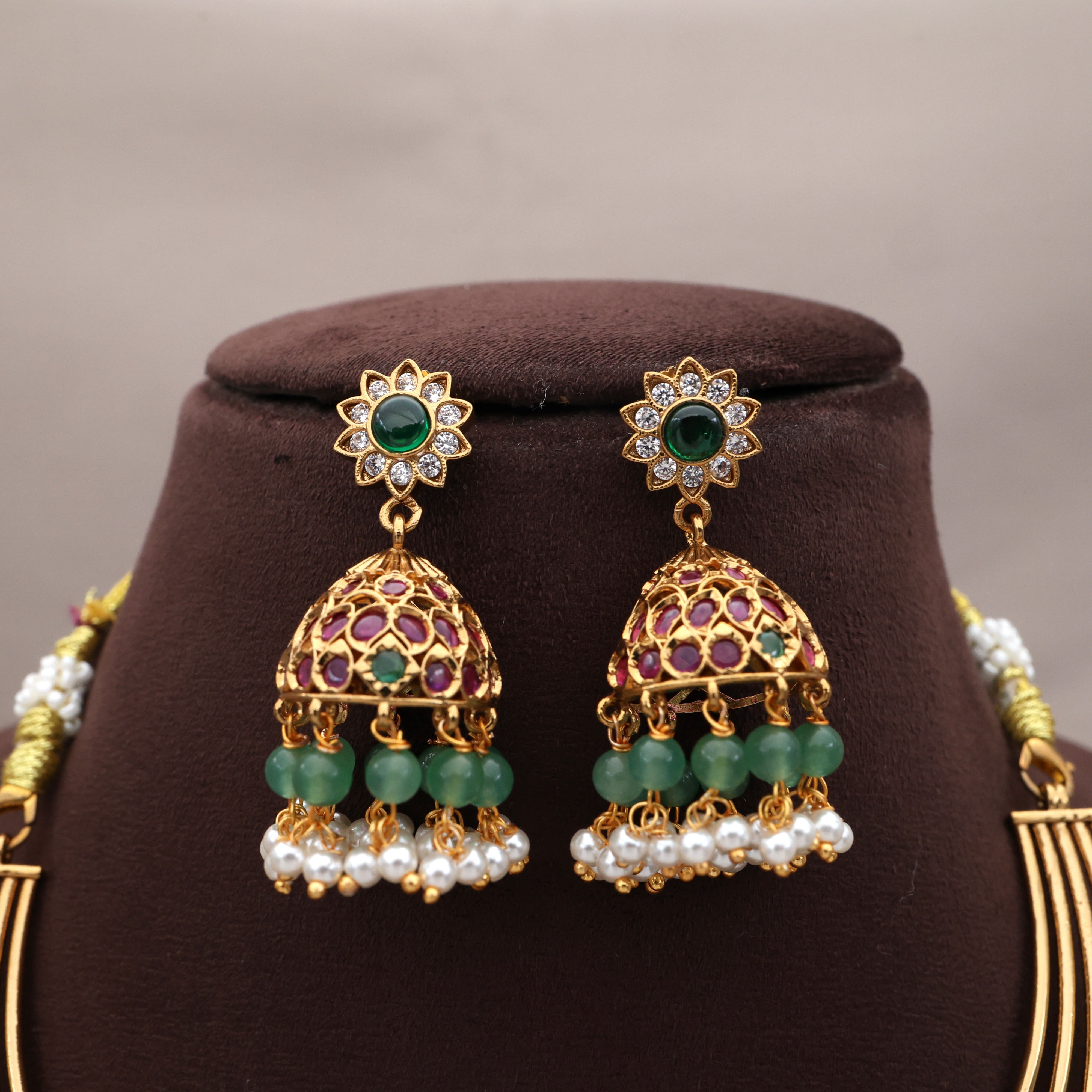 Antique Gold Premium Kemp Rettapakshi Traditional Temple Pendant Contemporary Hasli Necklace Set