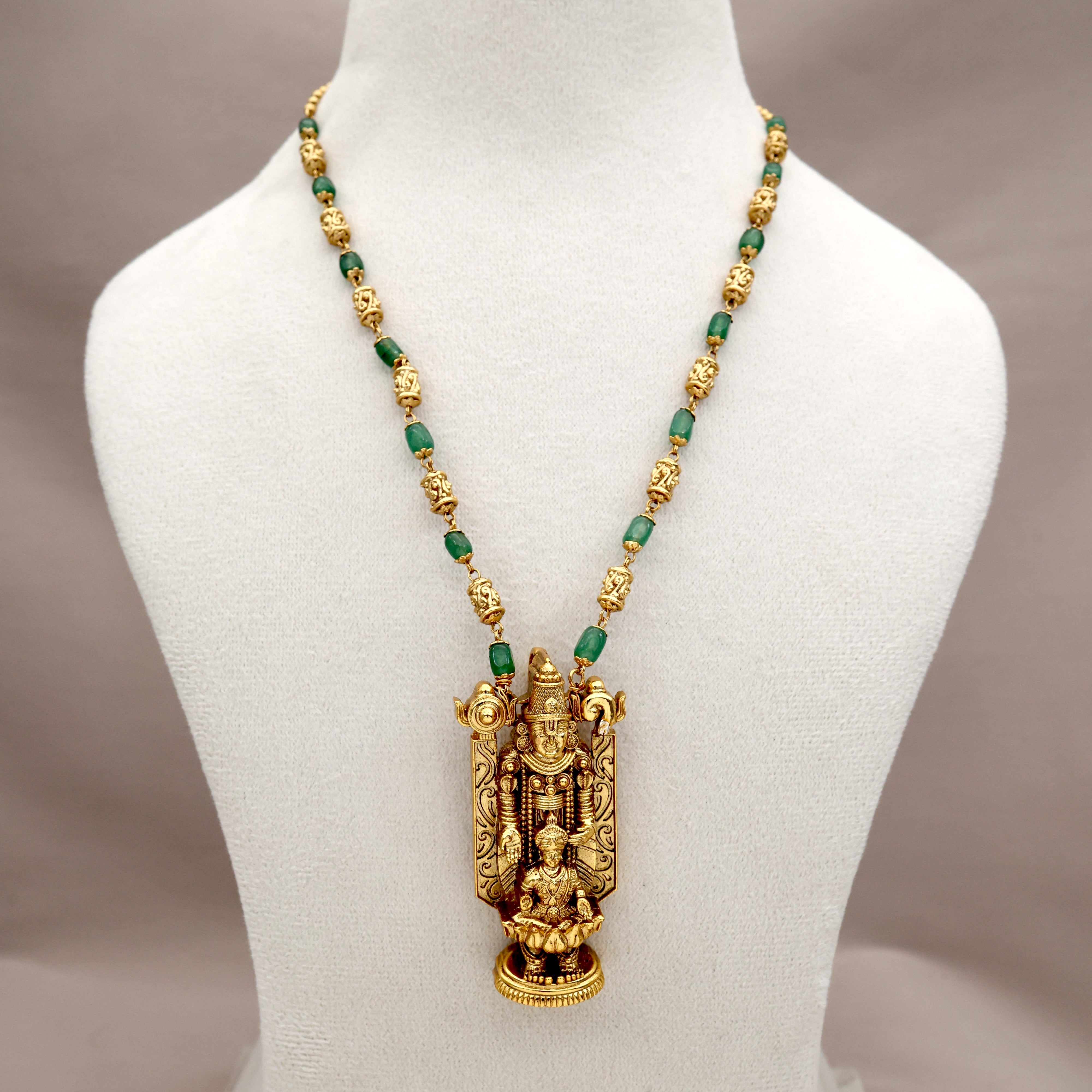 Gold Look Nagas Lakshmi Venkateshwara Swamy Pendant Beaded Mala Necklace