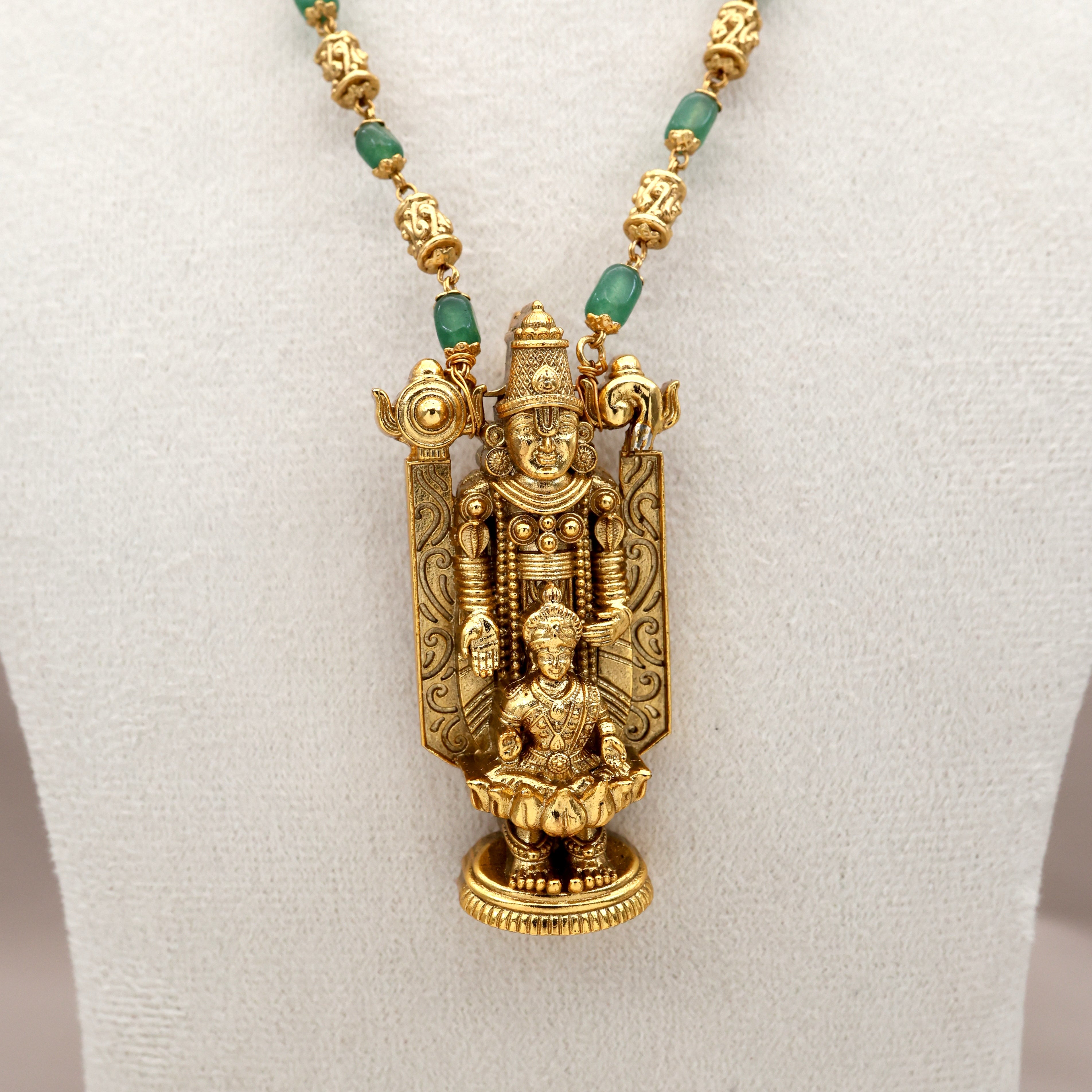 Gold Look Nagas Lakshmi Venkateshwara Swamy Pendant Beaded Mala Necklace