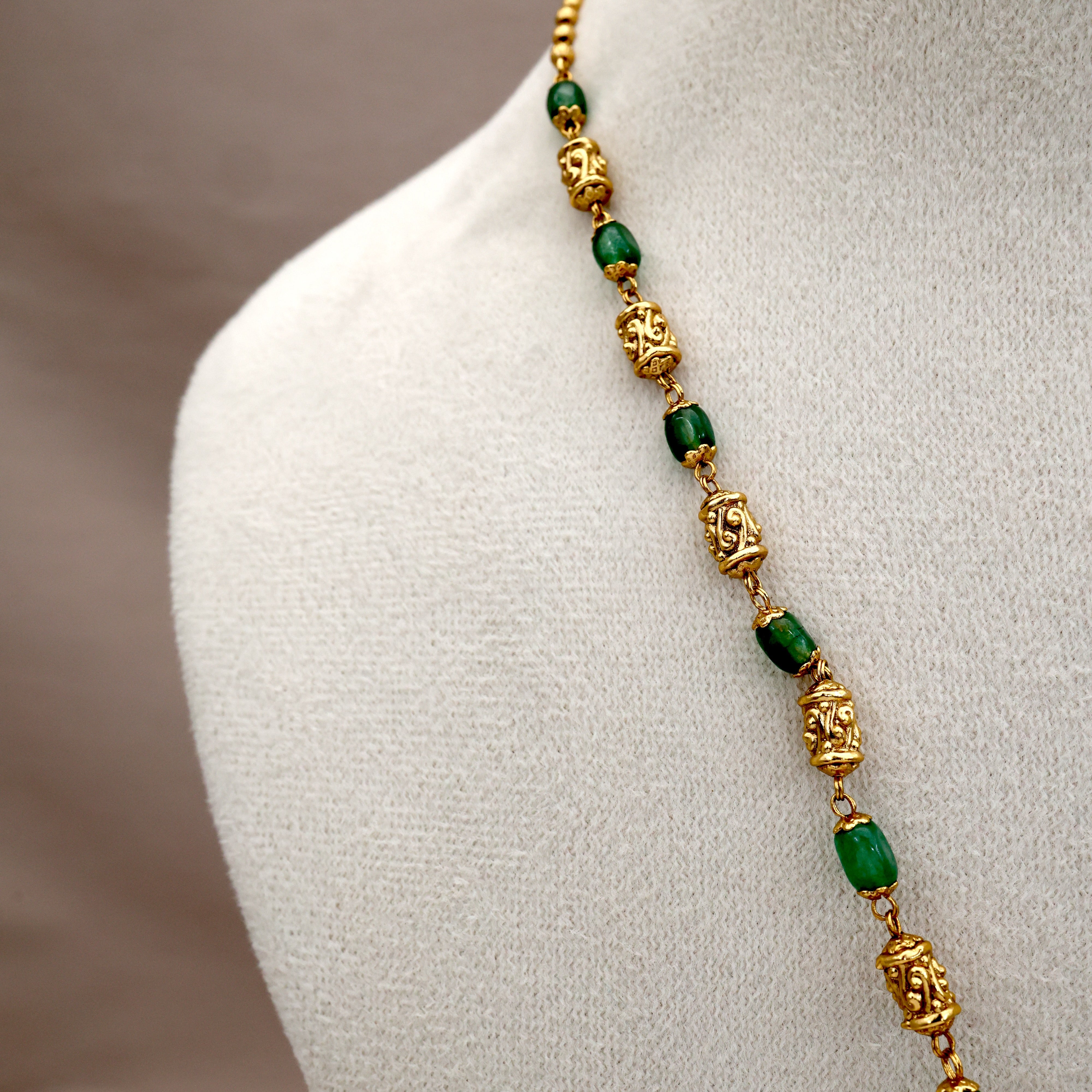 Gold Look Nagas Lakshmi Venkateshwara Swamy Pendant Beaded Mala Necklace