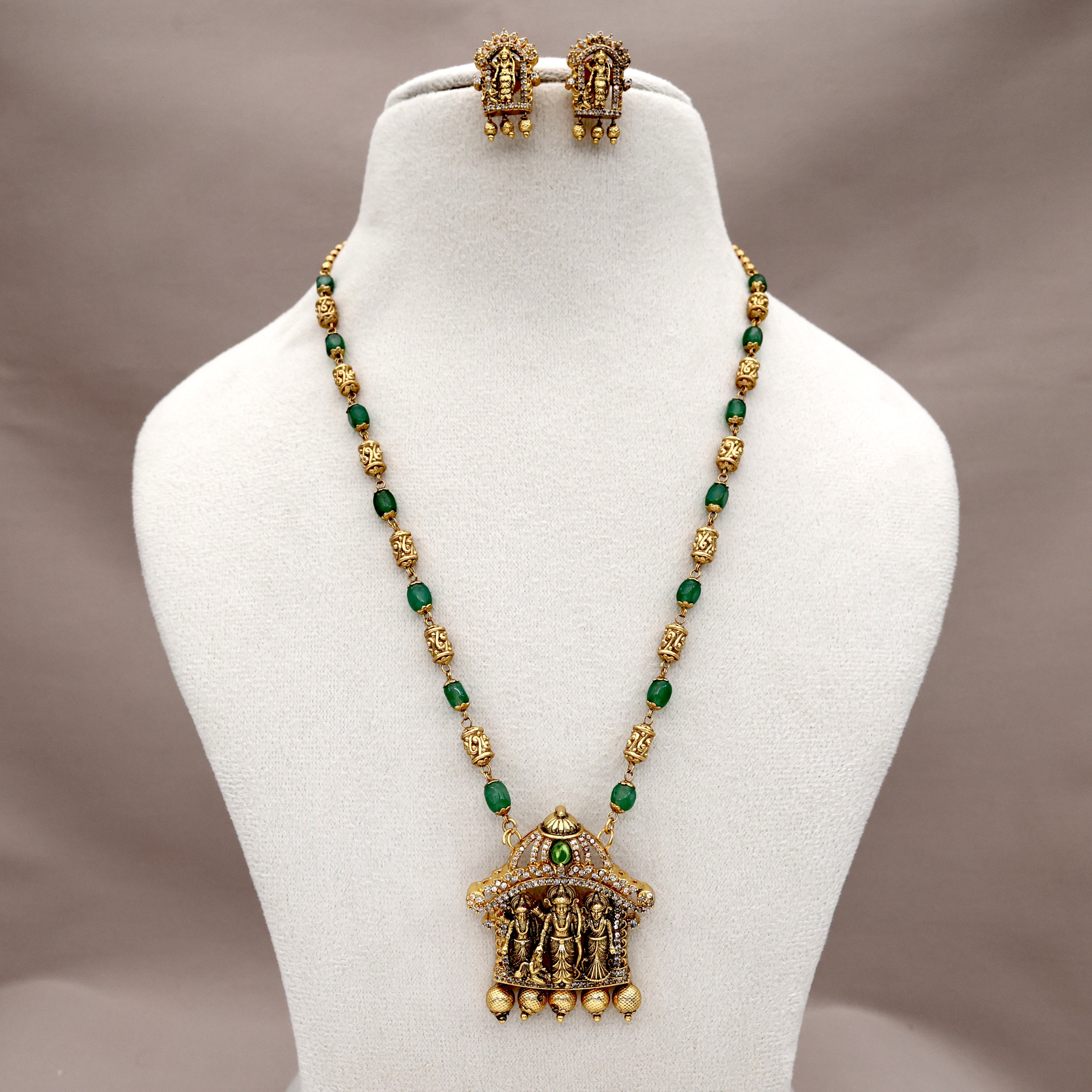Antique Nagas Ram Parivar Pendant Cylinder Beads Mala Set