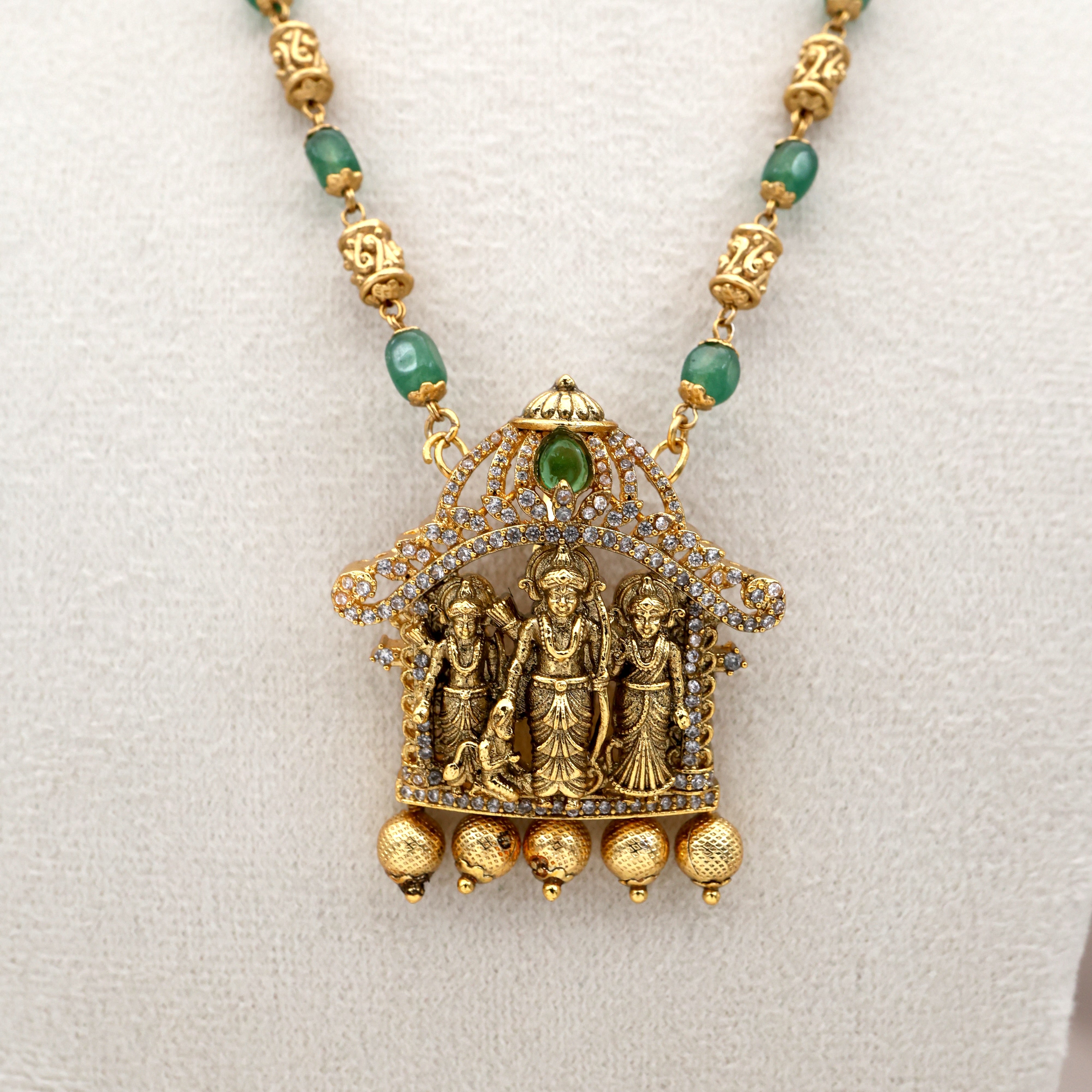 Antique Nagas Ram Parivar Pendant Cylinder Beads Mala Set