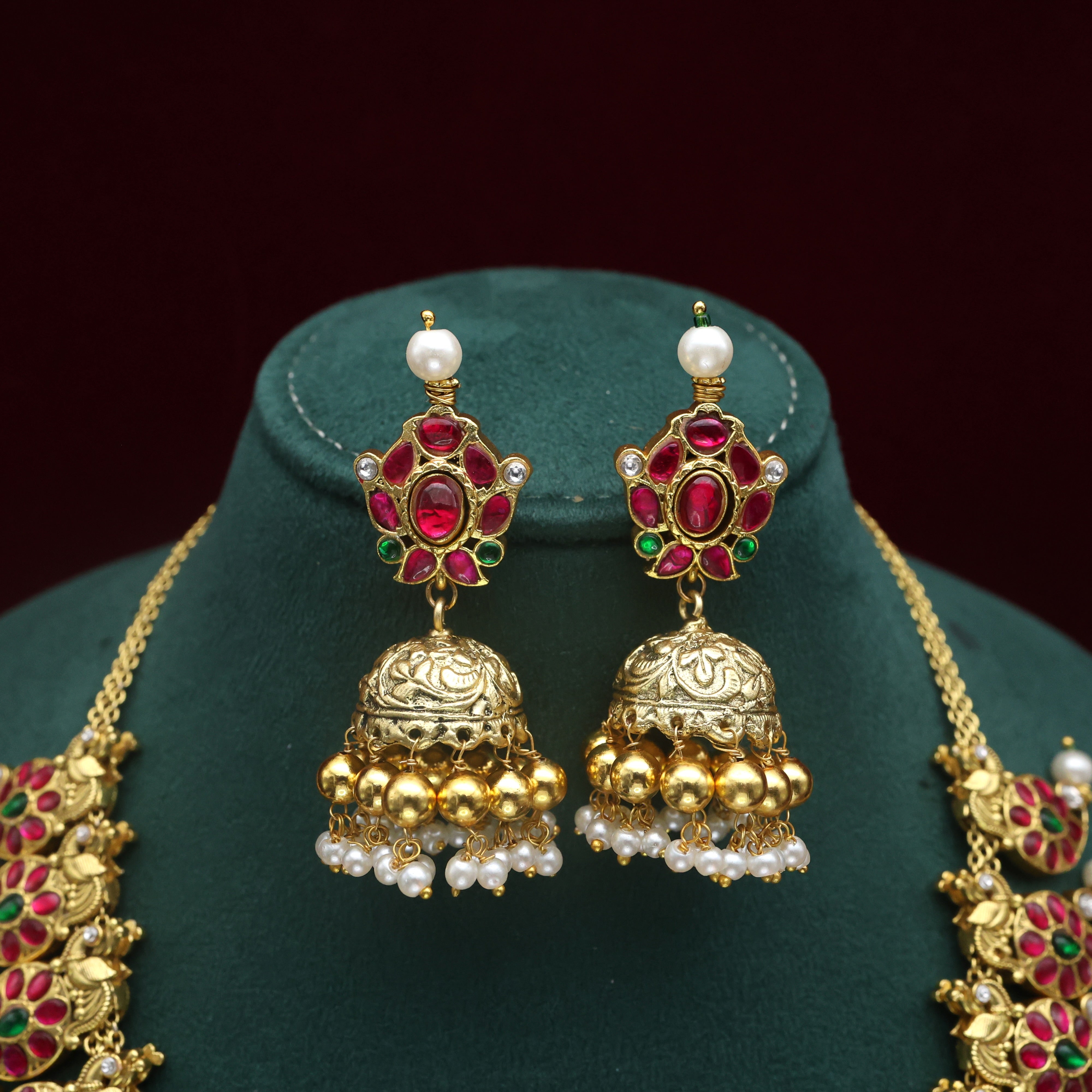 Premium Jadau Kundan Reversible Double Side Bridal Mango Pakshi Haaram Set