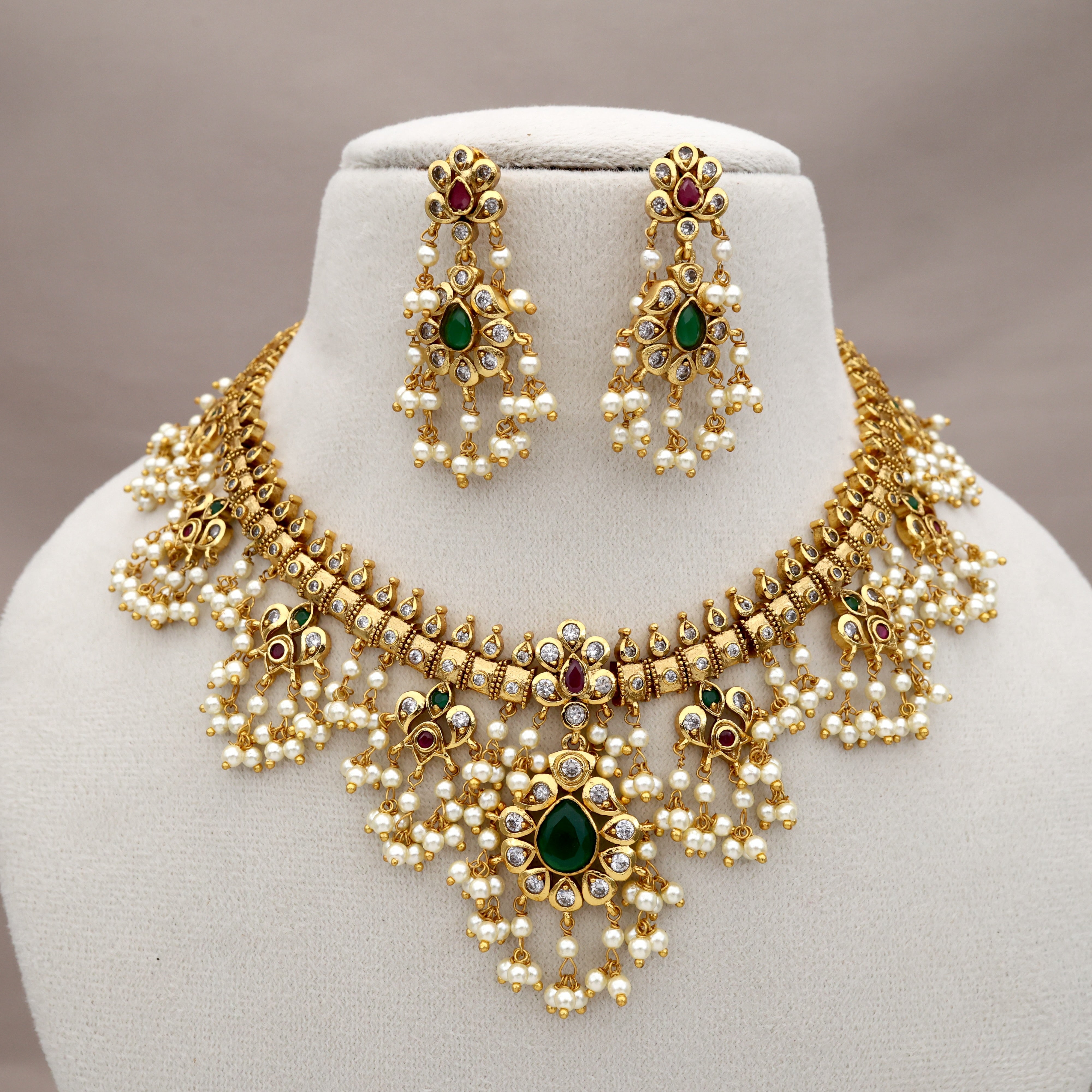Premium Antique Gold Bridal Guttapusalu Necklace Set