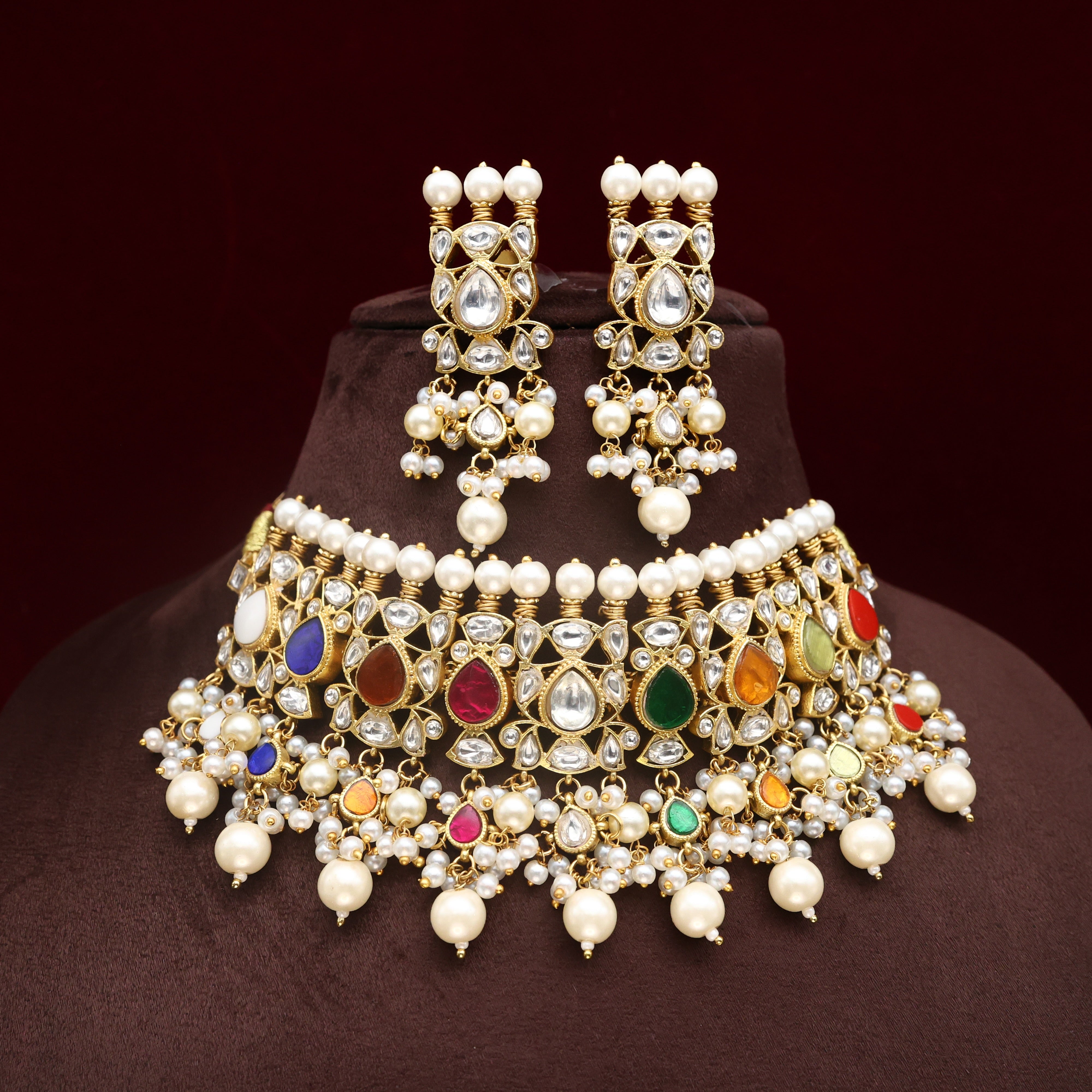 Premium Jadau Kundan Navarathna Bridal Choker Set
