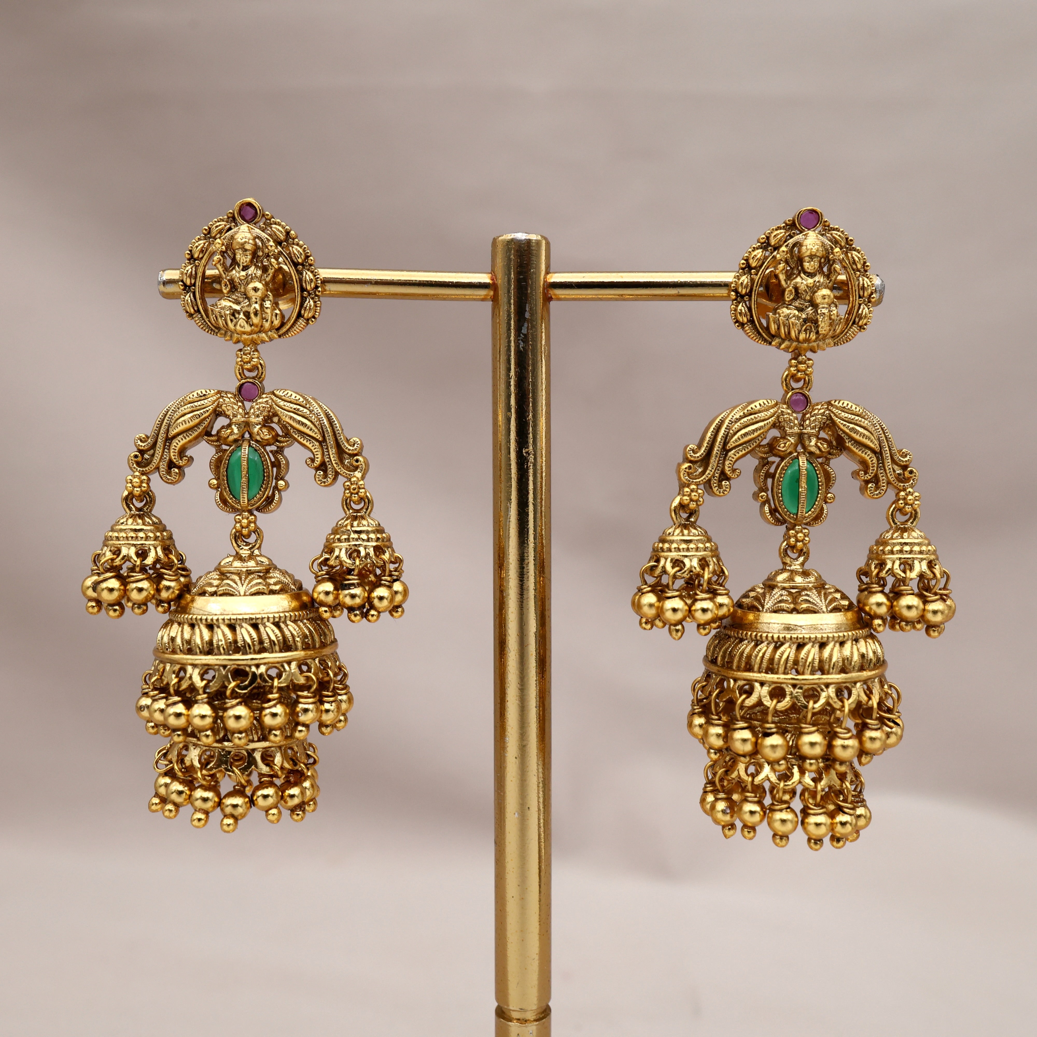Premium Antique Nagas Lakshmi Rettapakshi Double Adukku Bridal Jhumkas