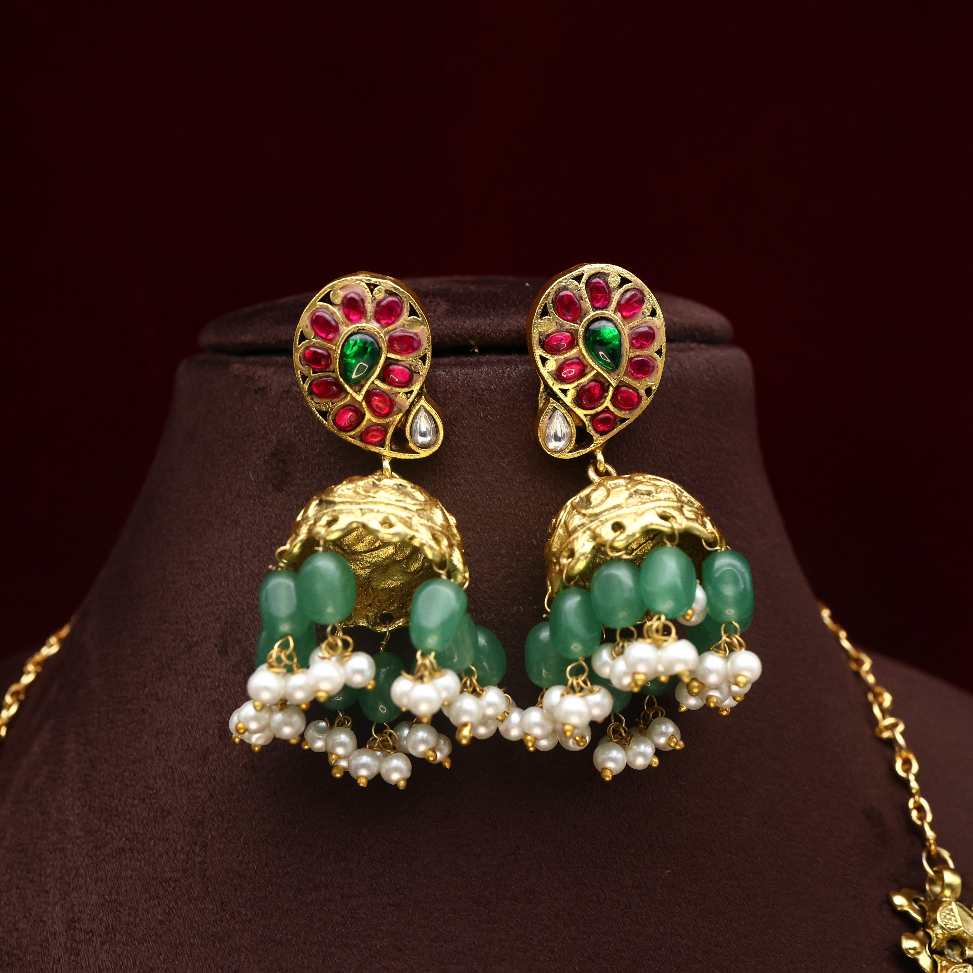 Premium Jadau Kundan Mango Rettapakshi Pendant Lakshmi Coin Bridal Necklace Set