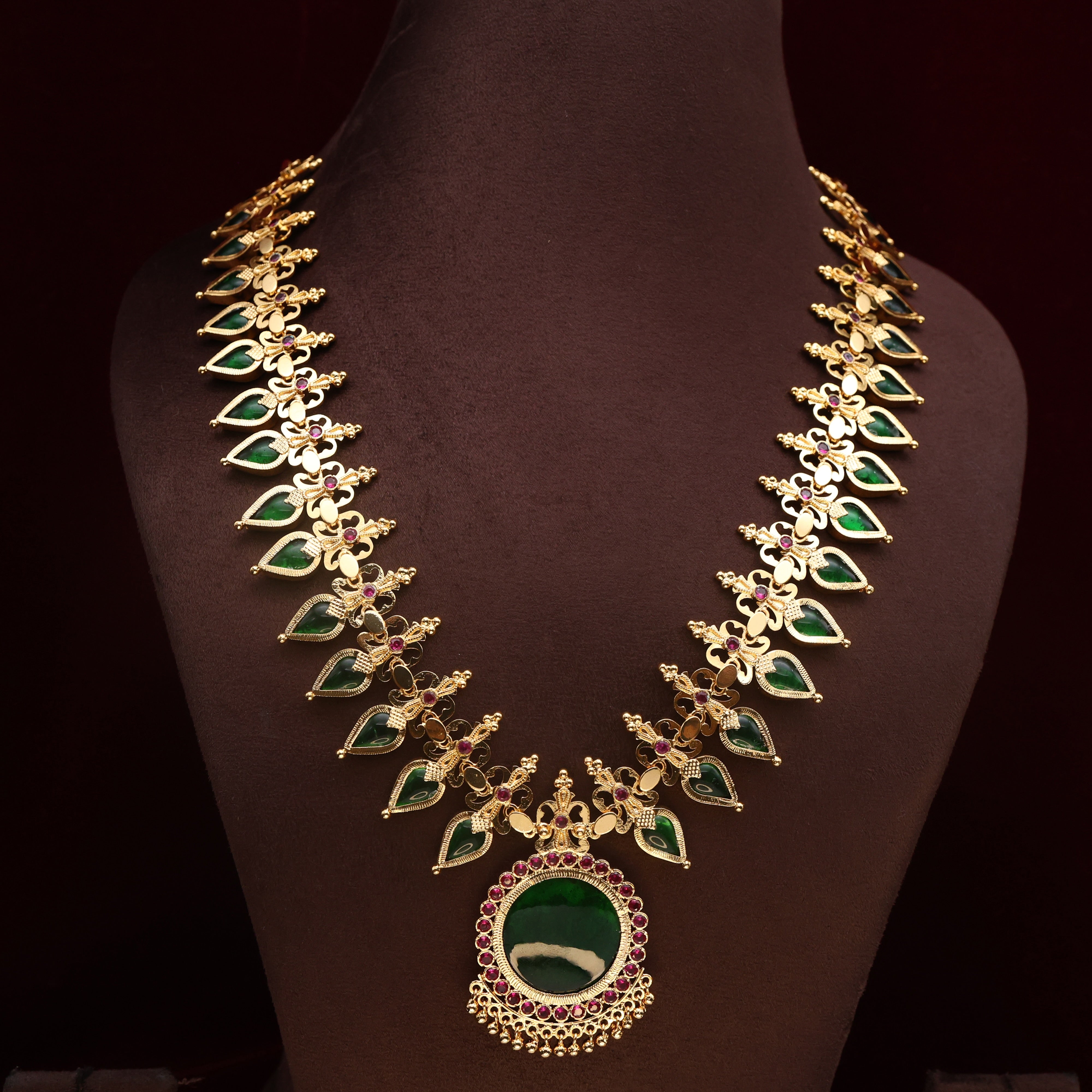 Premium Real Gold Tone Traditional Ela Palakka Bridal Long Haaram