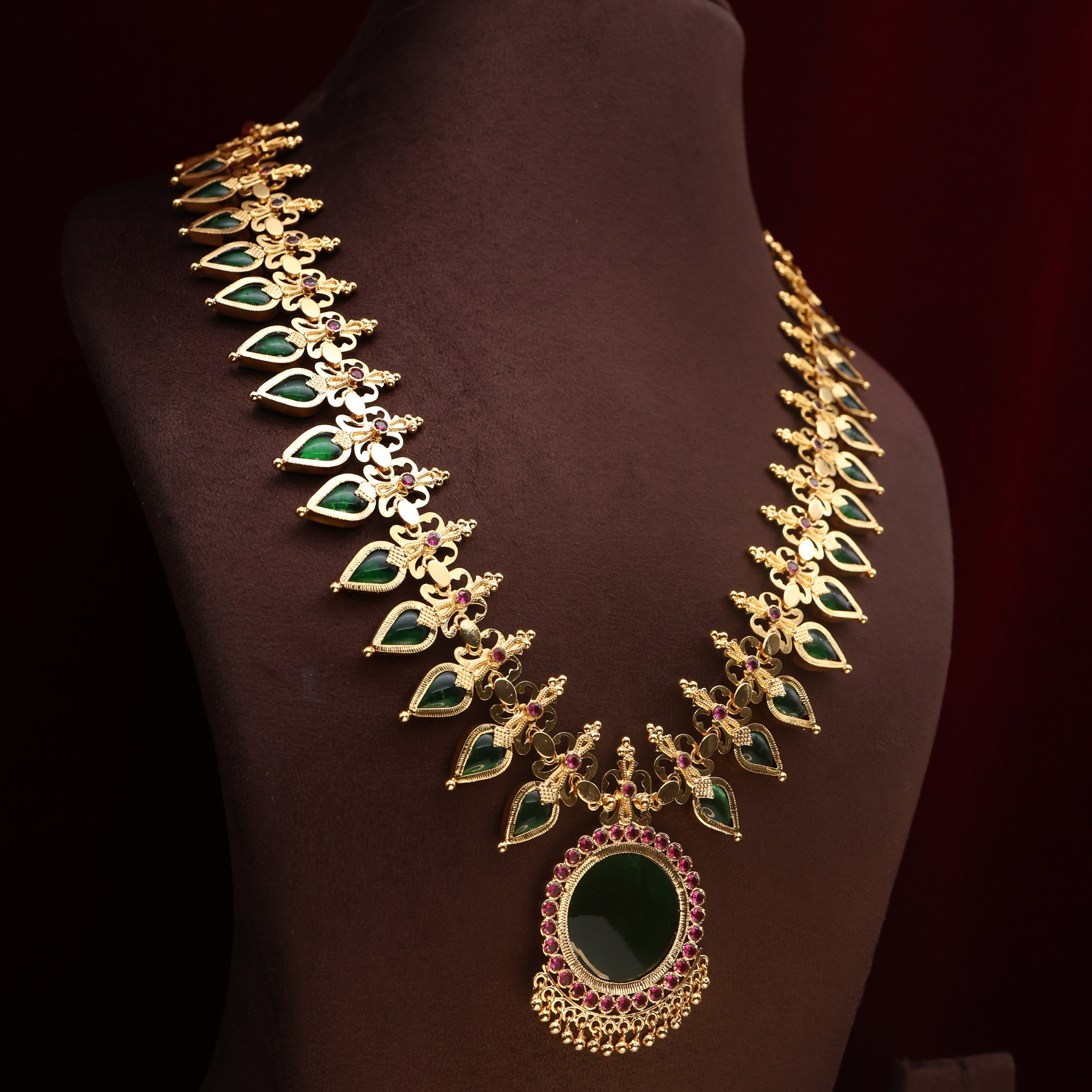 Premium Real Gold Tone Traditional Ela Palakka Bridal Long Haaram