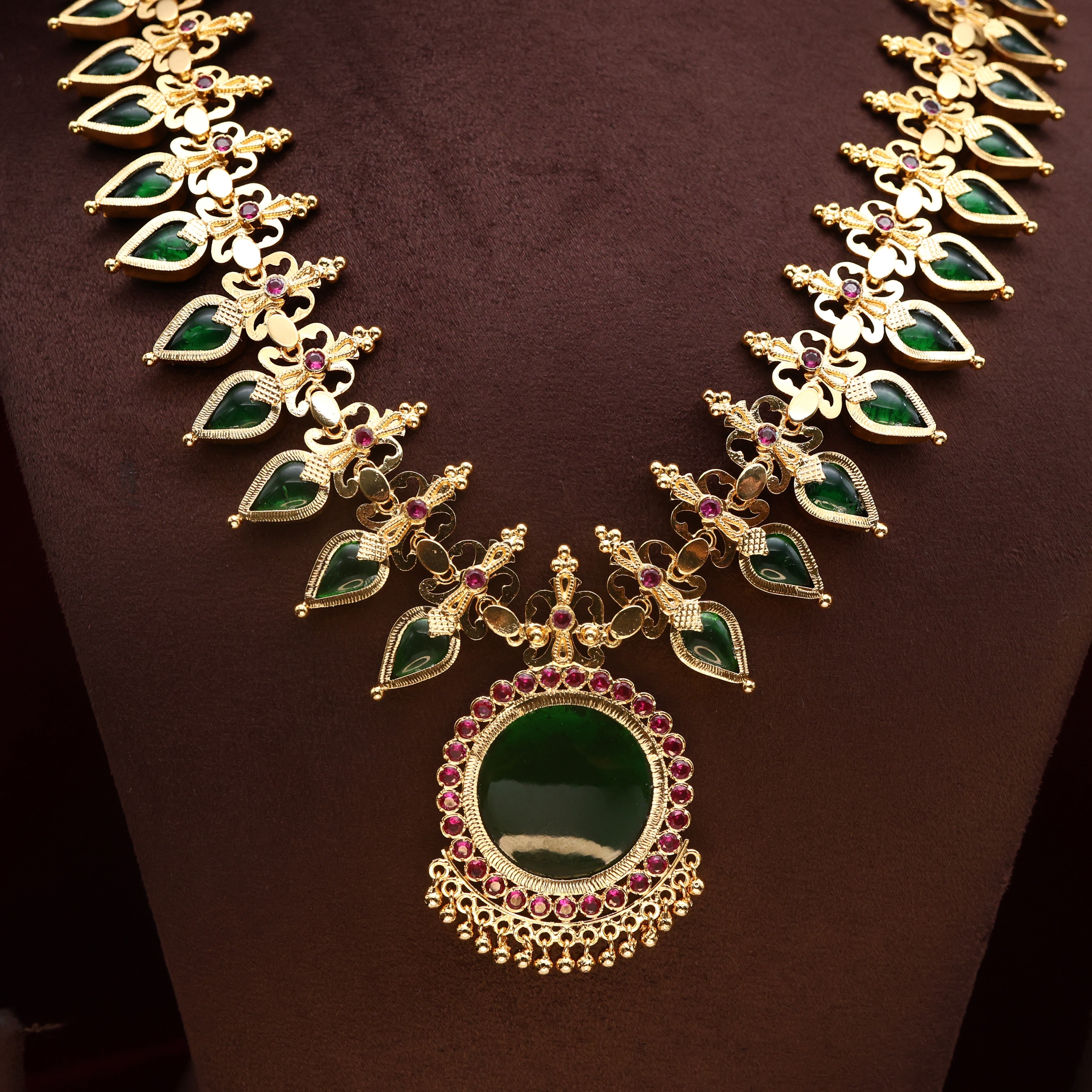 Premium Real Gold Tone Traditional Ela Palakka Bridal Long Haaram