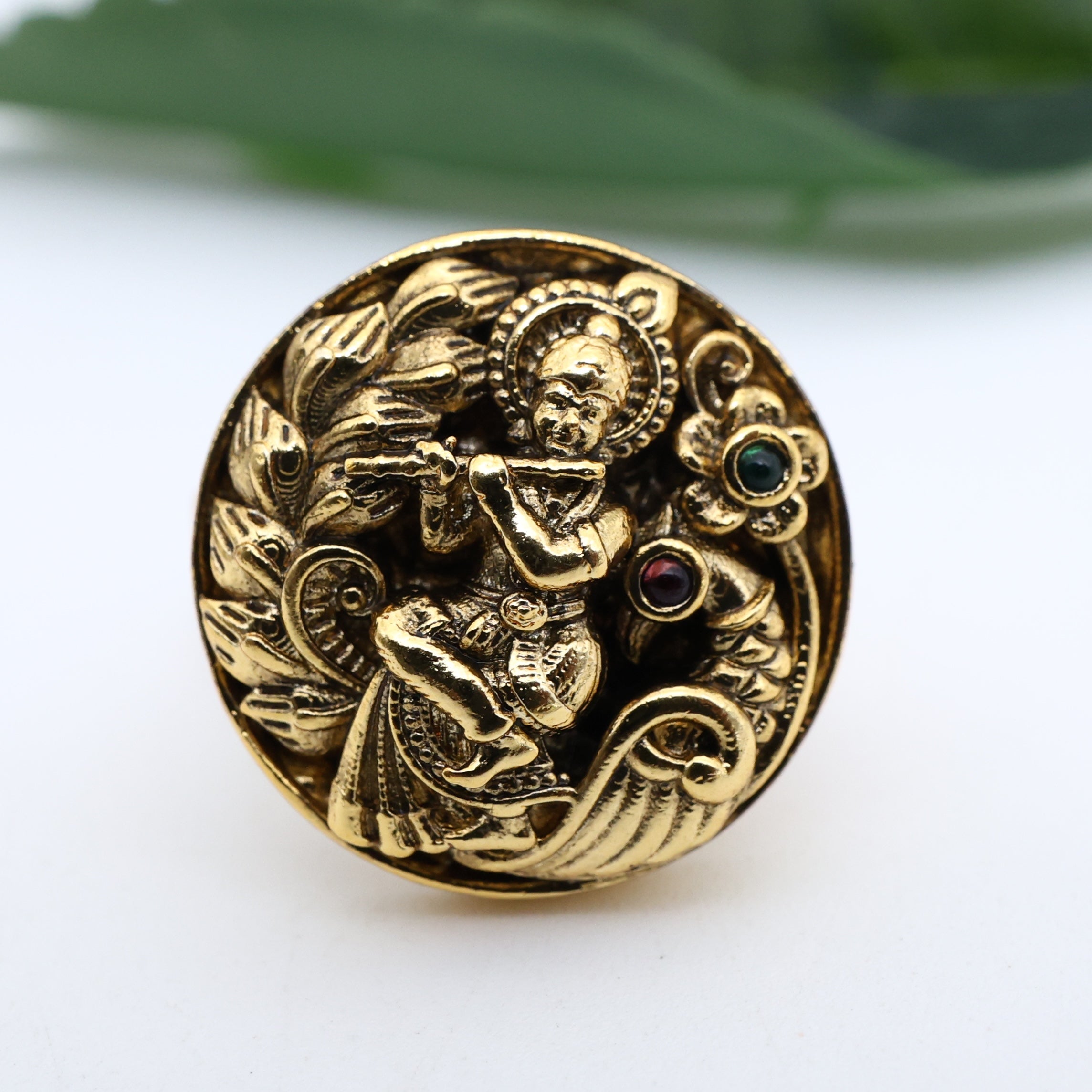 Antique Gold Nagas Lord Krishna Adjustable Finger Ring