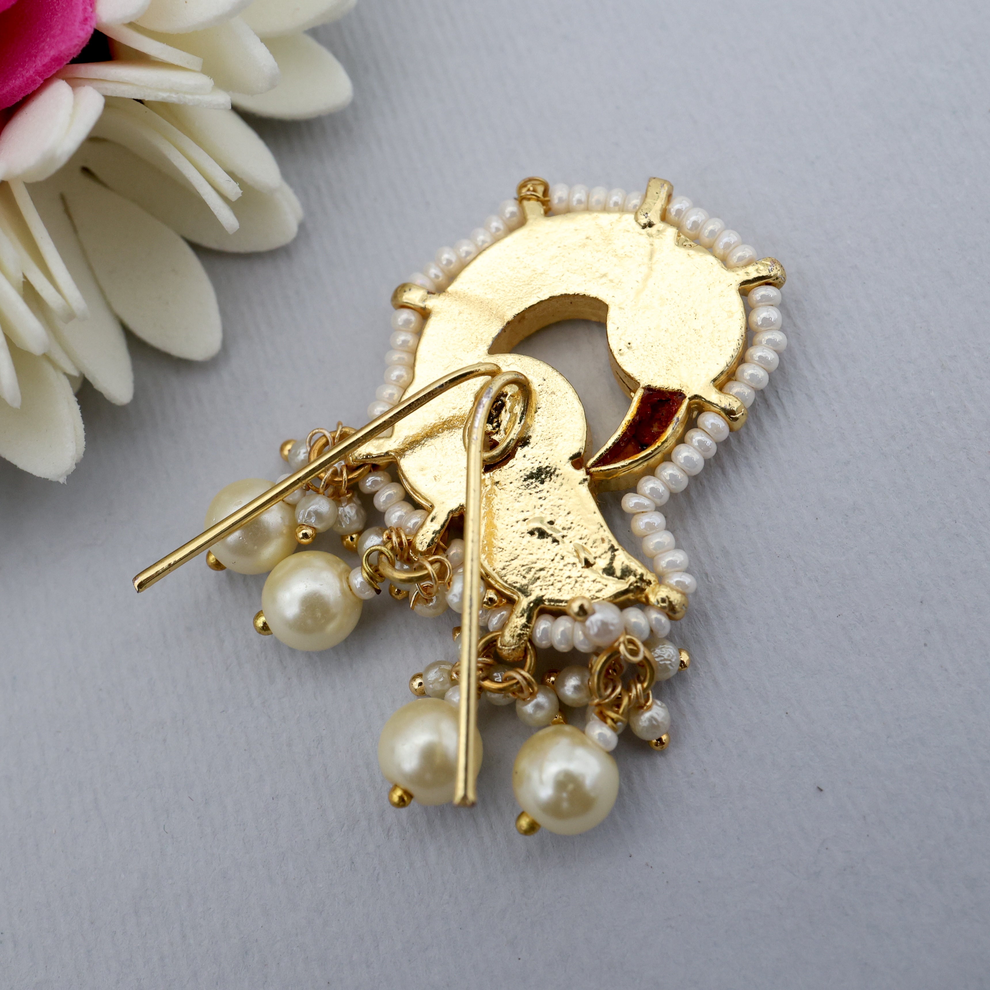 Premium Gold Tone Pachi Kundan Peacock Hair Choti PIn
