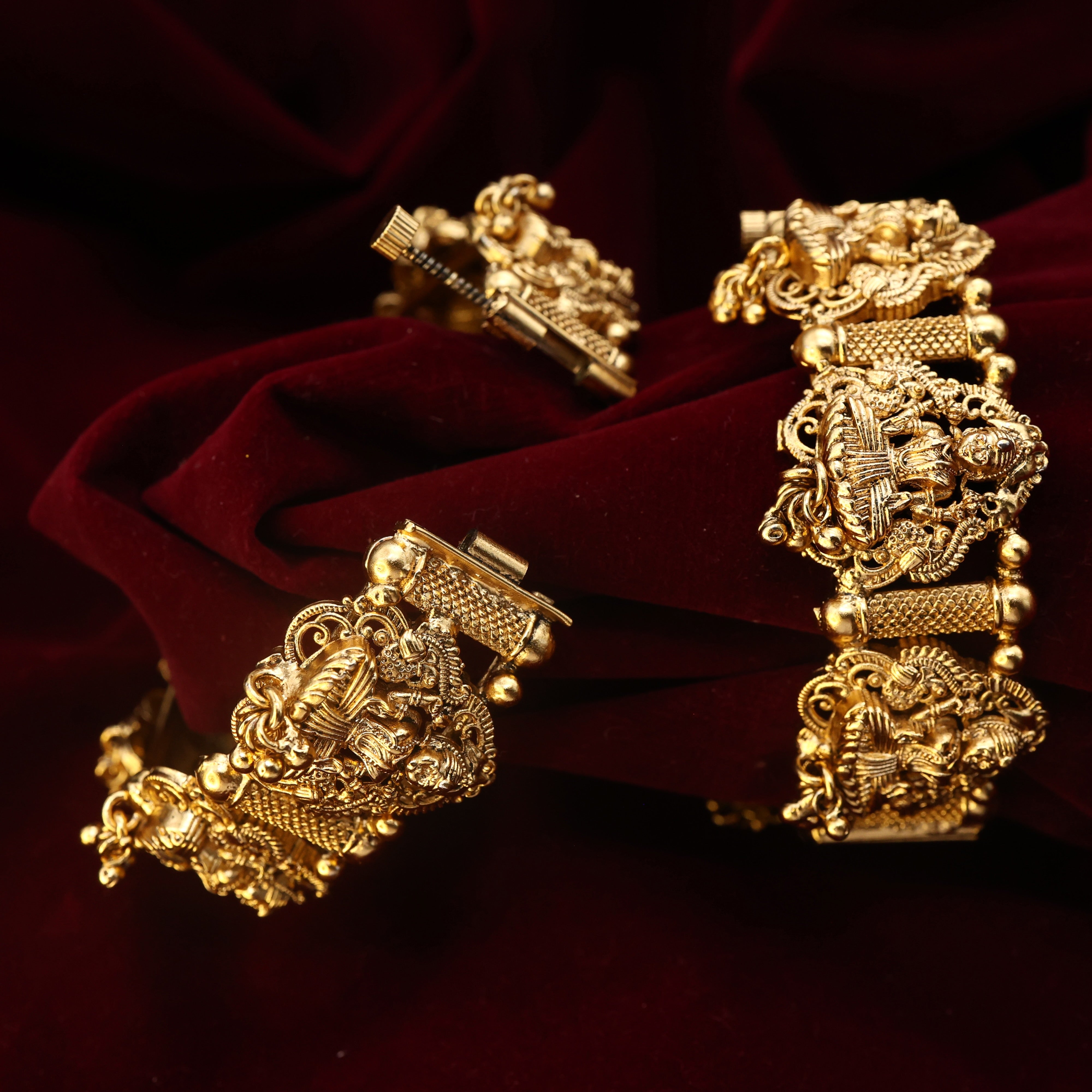 Premium Antique Gold Lakshmi Devi Openable Kada Bridal Bangles