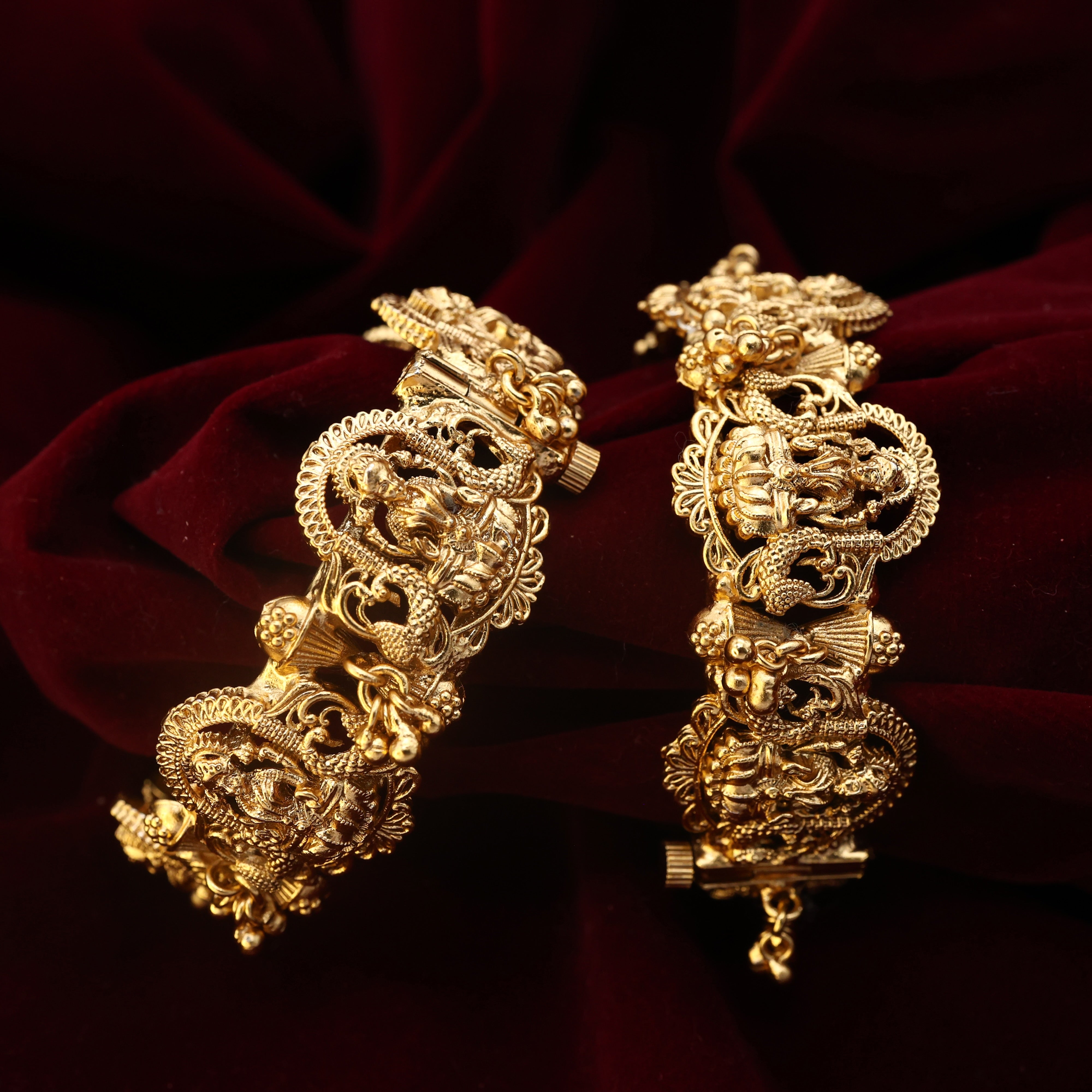 Thick Antique Gold Screw Open Lakshmi Kada Bridal Bangles