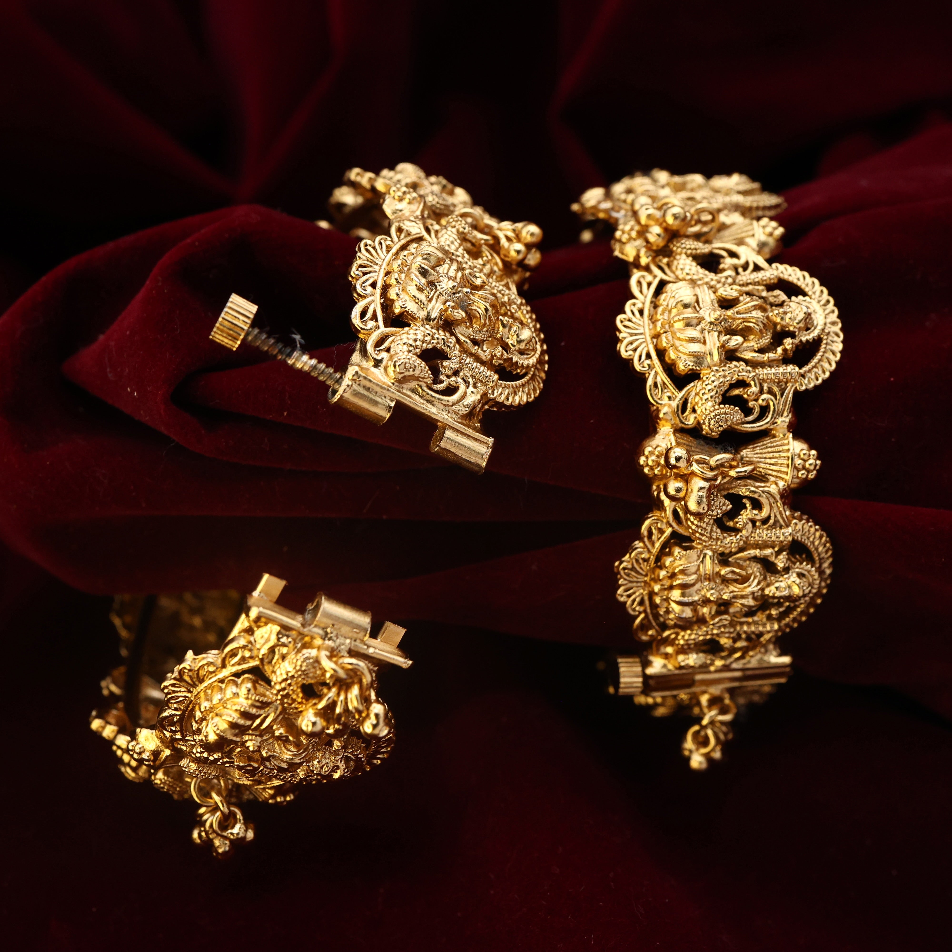 Thick Antique Gold Screw Open Lakshmi Kada Bridal Bangles