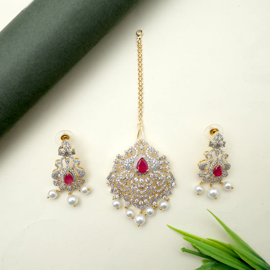 Two In One AD Pendant And Maang Teeka Set