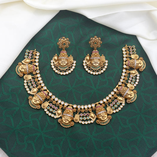 Premium AD Antique Matte Tirupathi Balaji Bridal Necklace Set