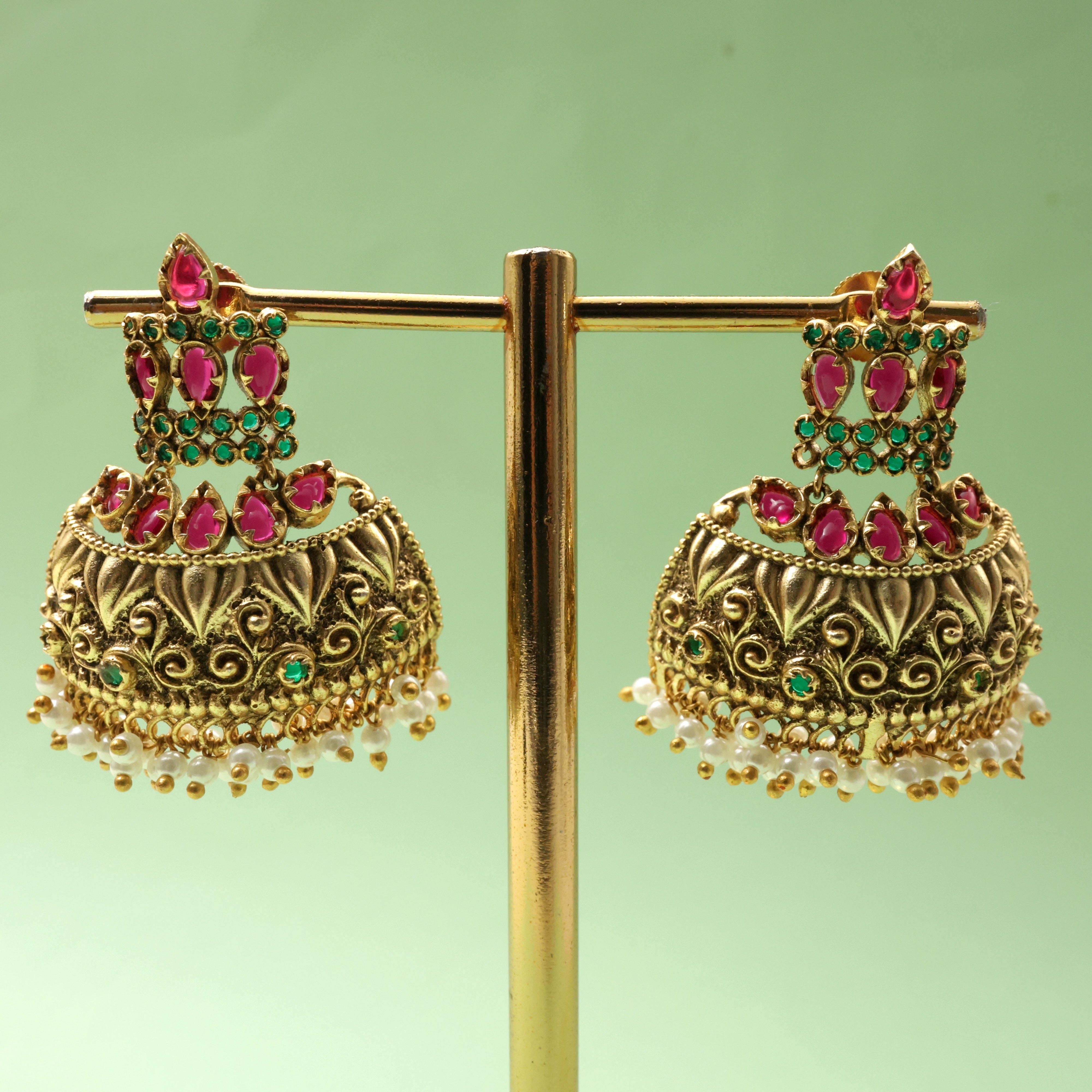 Antique Gold Traditional Kemp Half Jhumkas