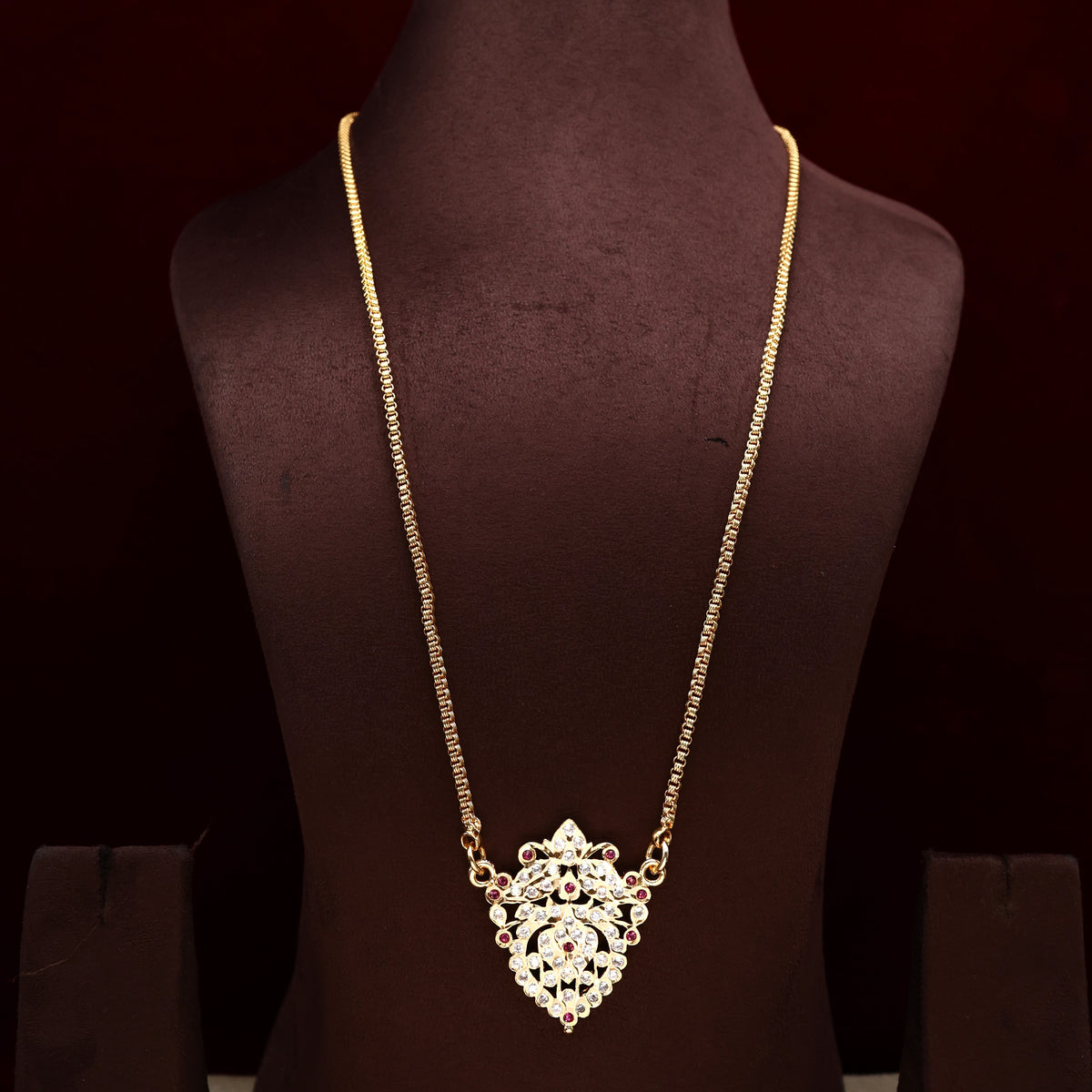 Real Gold Tone Beautiful Traditional Kalasam Pendant Chain - 24 Inches