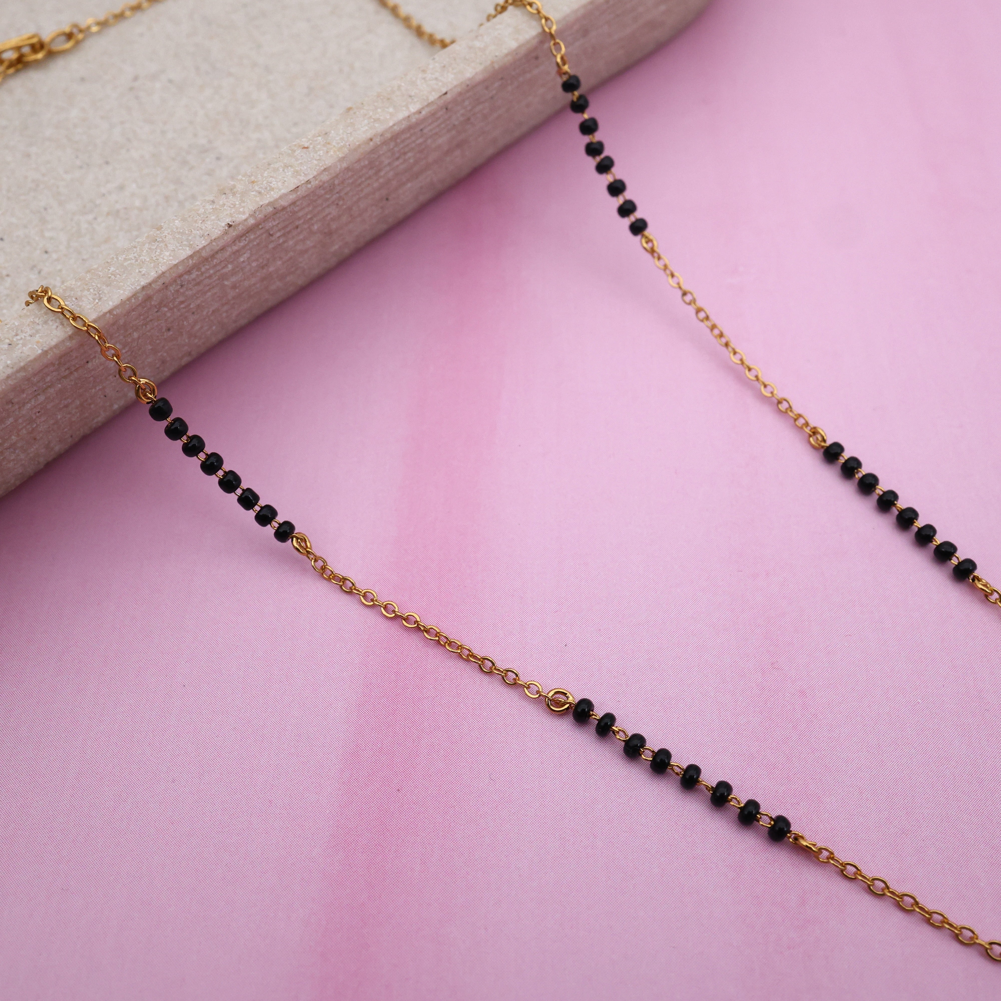Gold Tone AD Pendant Black Beads Mangalsutra Chain