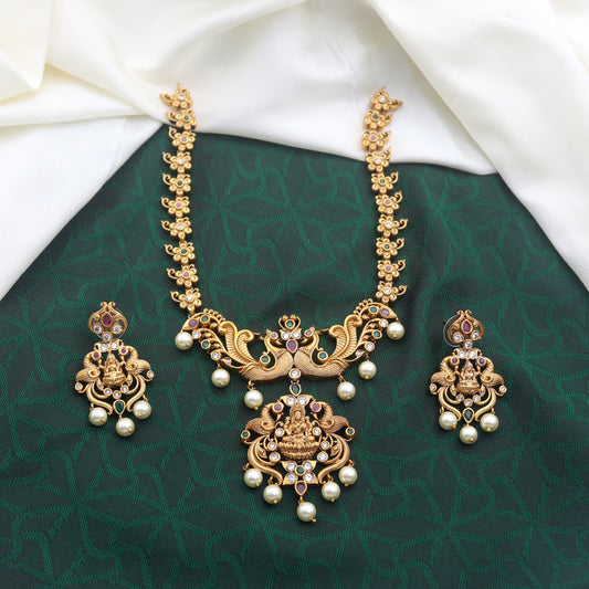 Antique Matte Designer Lakshmi Lightweight Necklace Set