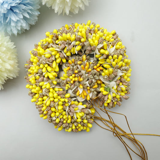 Handmade Pollen Bridal Veni with Jasmine Pollen Comb - Yellow