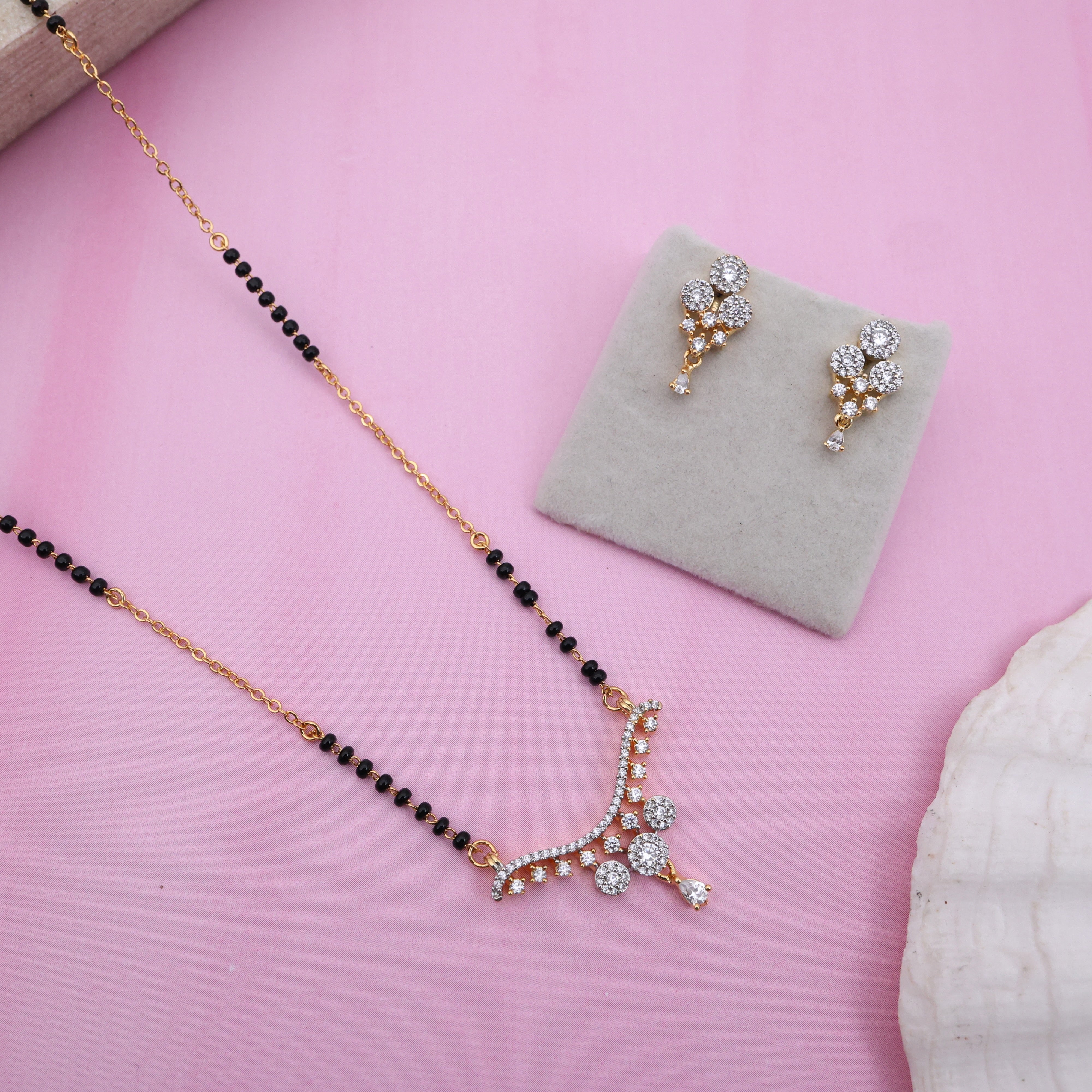 Diamond Look Pendant Black Beads Mangalsutra Chain