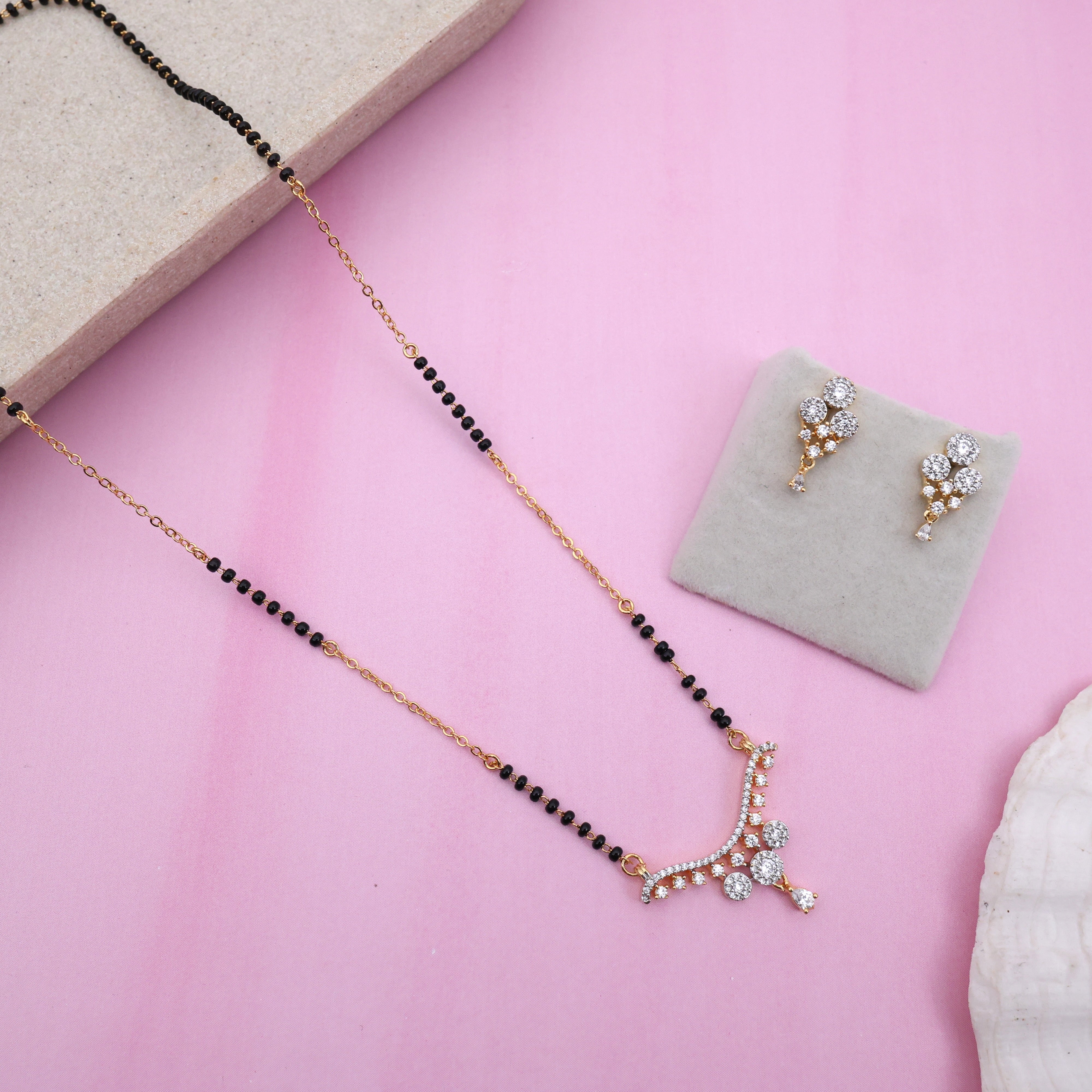 Diamond Look Pendant Black Beads Mangalsutra Chain