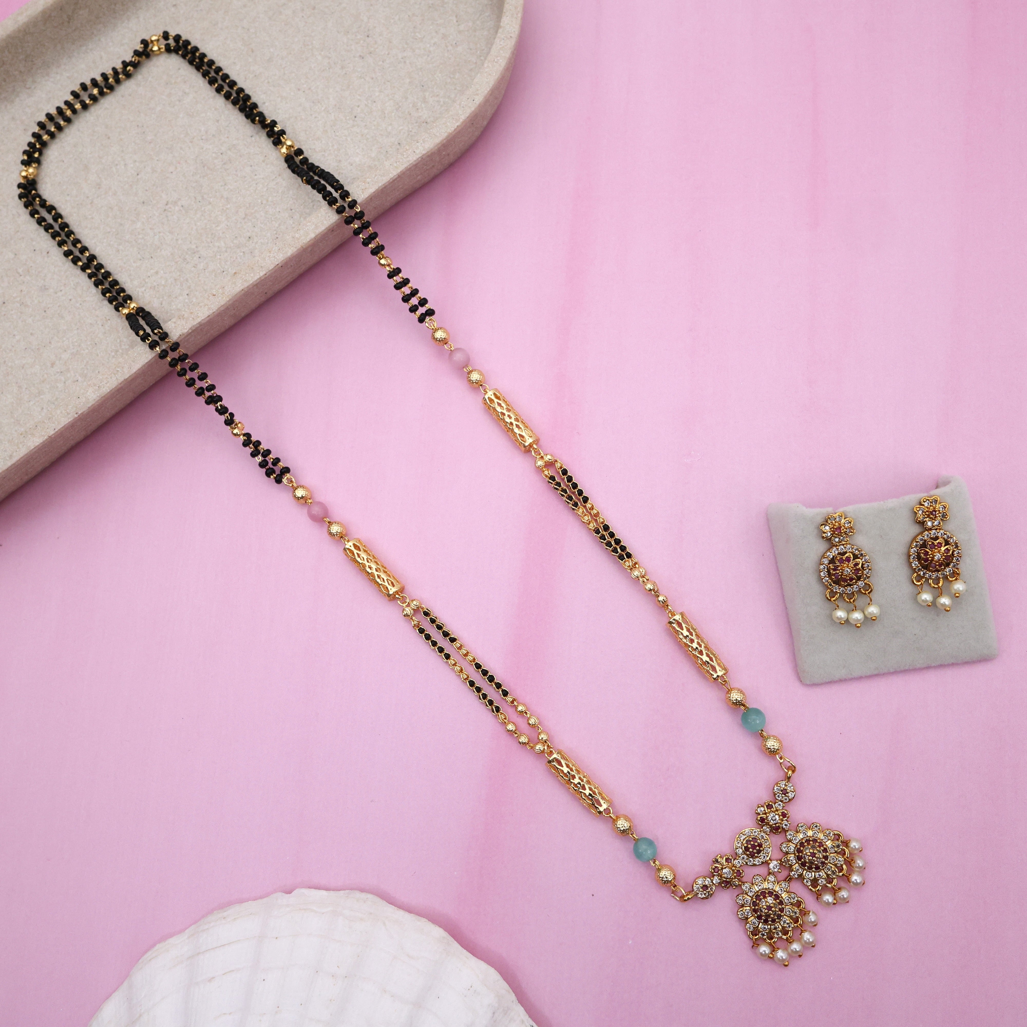 Gold Tone Premium Mangalsutra Black Beads Chain Set