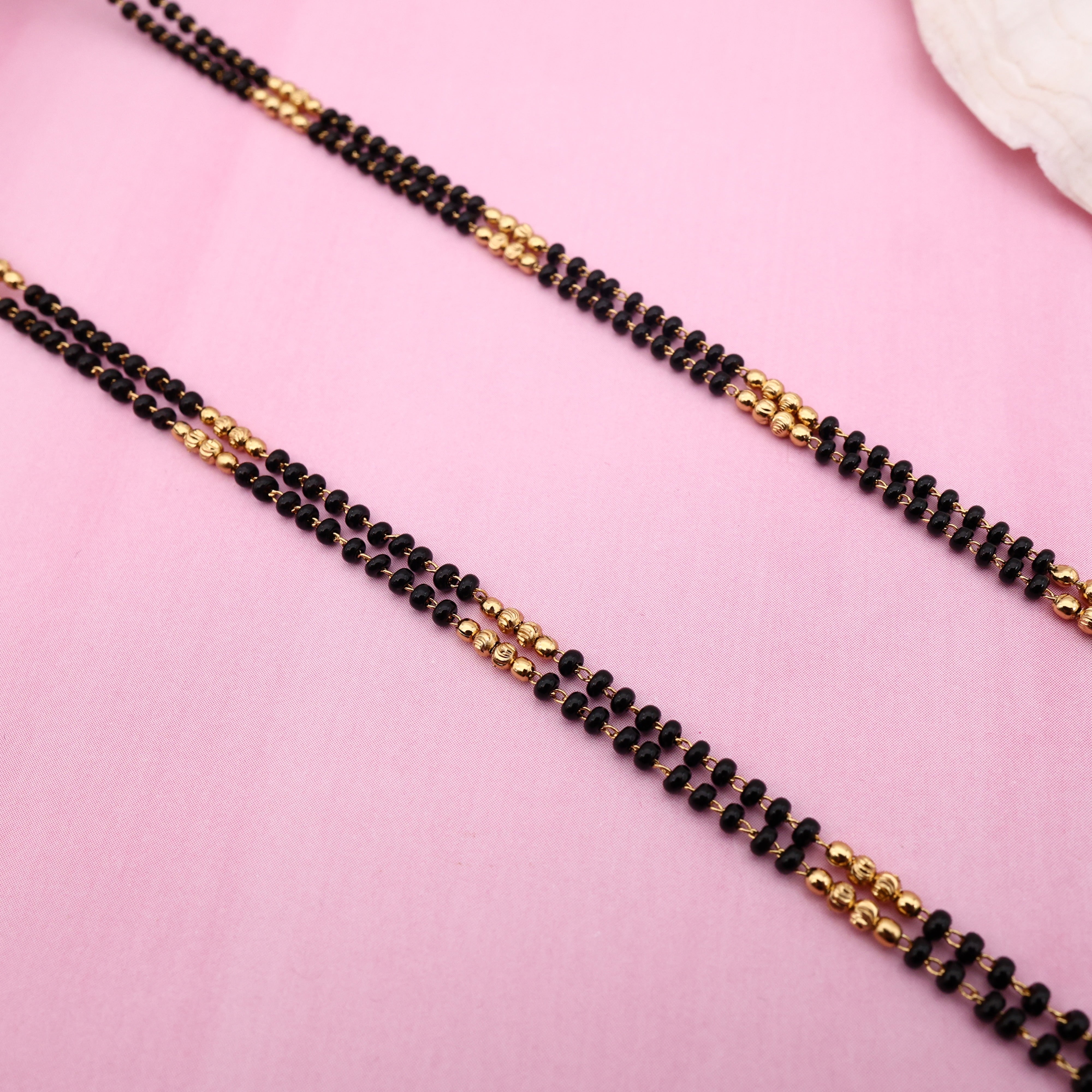 Premium Thiruman Pendant Long Black Beads Mangalsutra Chain - Ruby