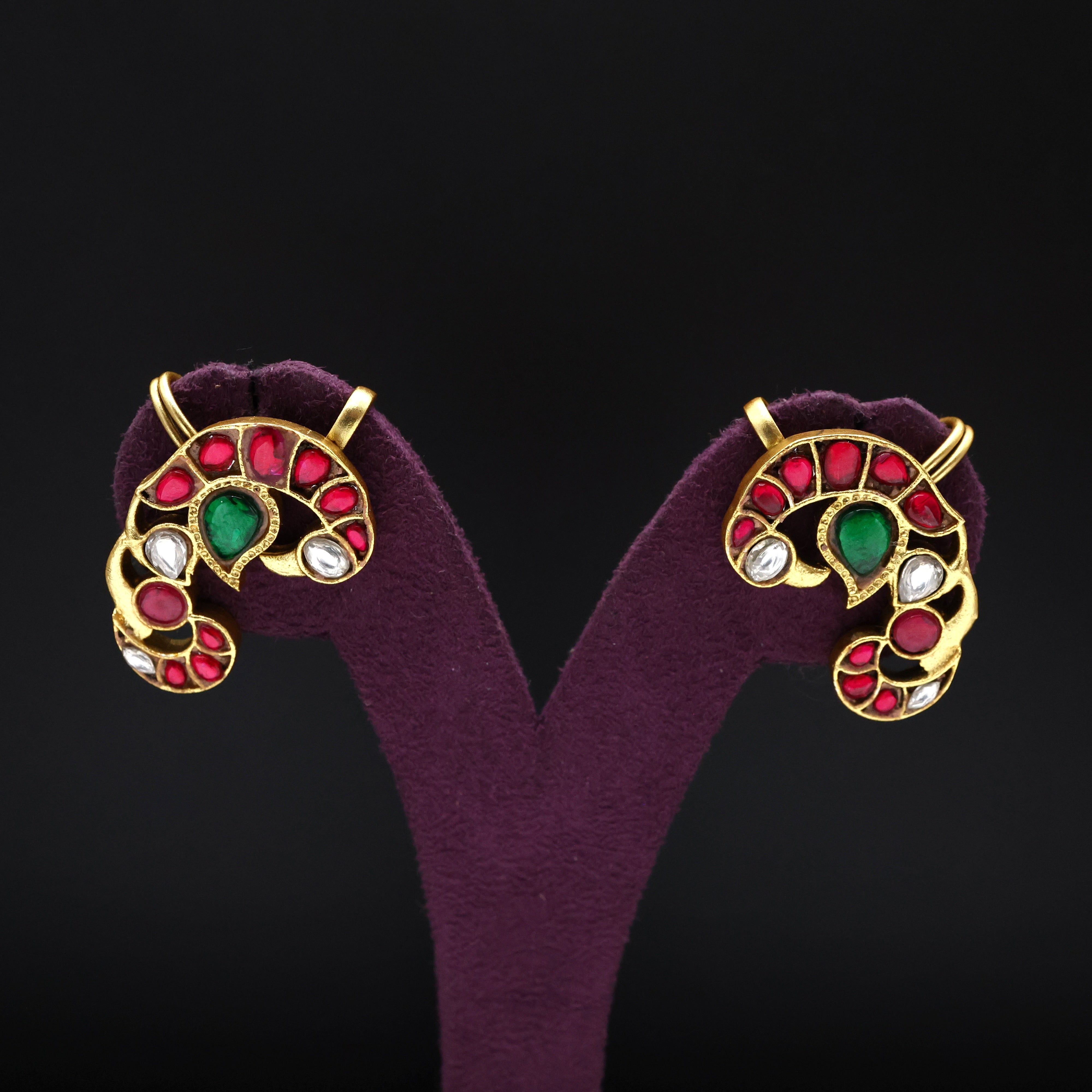 Premium Jadau Kundan Peacock Bugadi/Koppu Earrings (Can also be used as hair accessory)