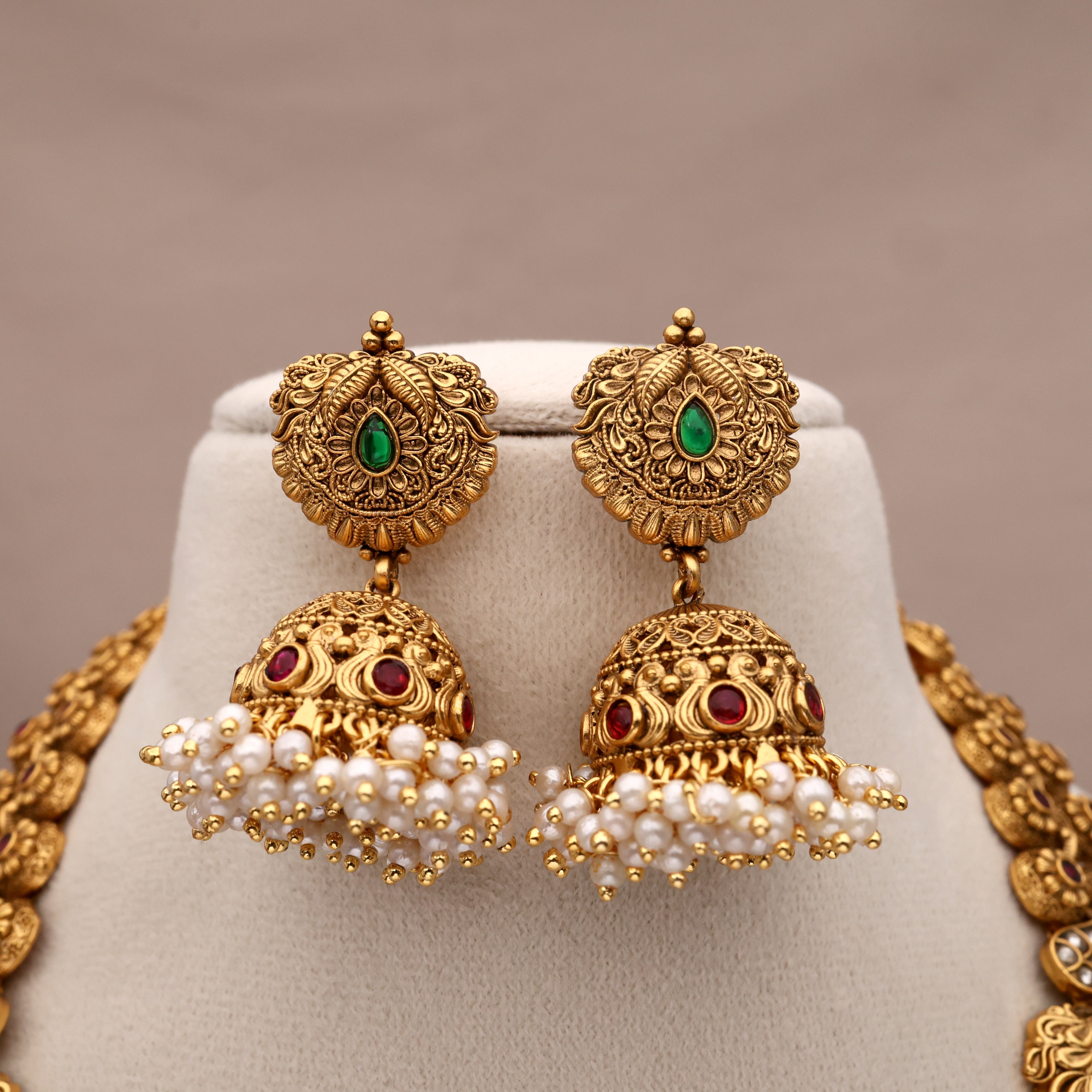 Premium Nagas Annam Kemp Kundan Thiruman Pendant Bridal Haaram Set