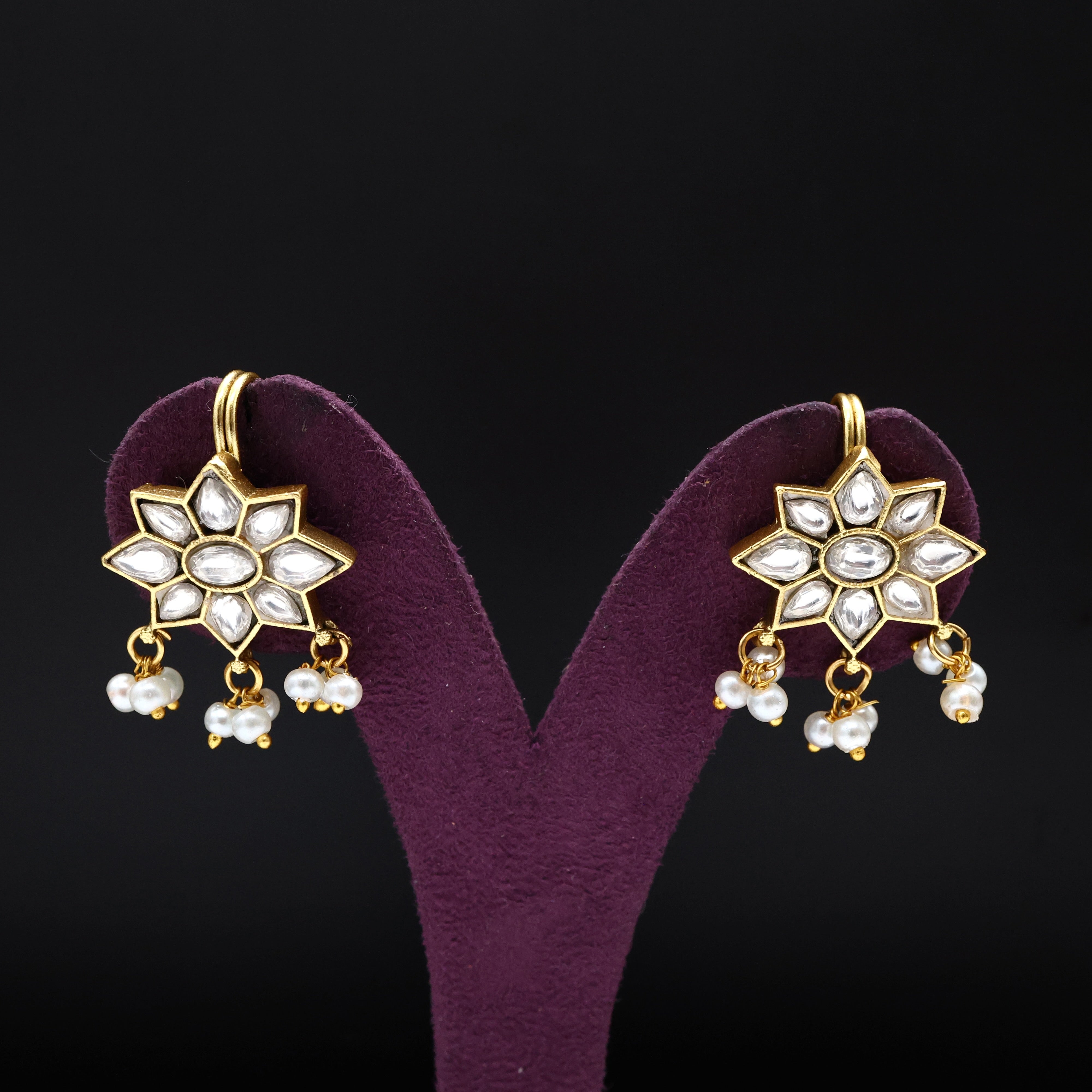 Premium Jadau Kundan Star Flower Bugadi/Koppu Earrings (Can also be used as hair accessory)