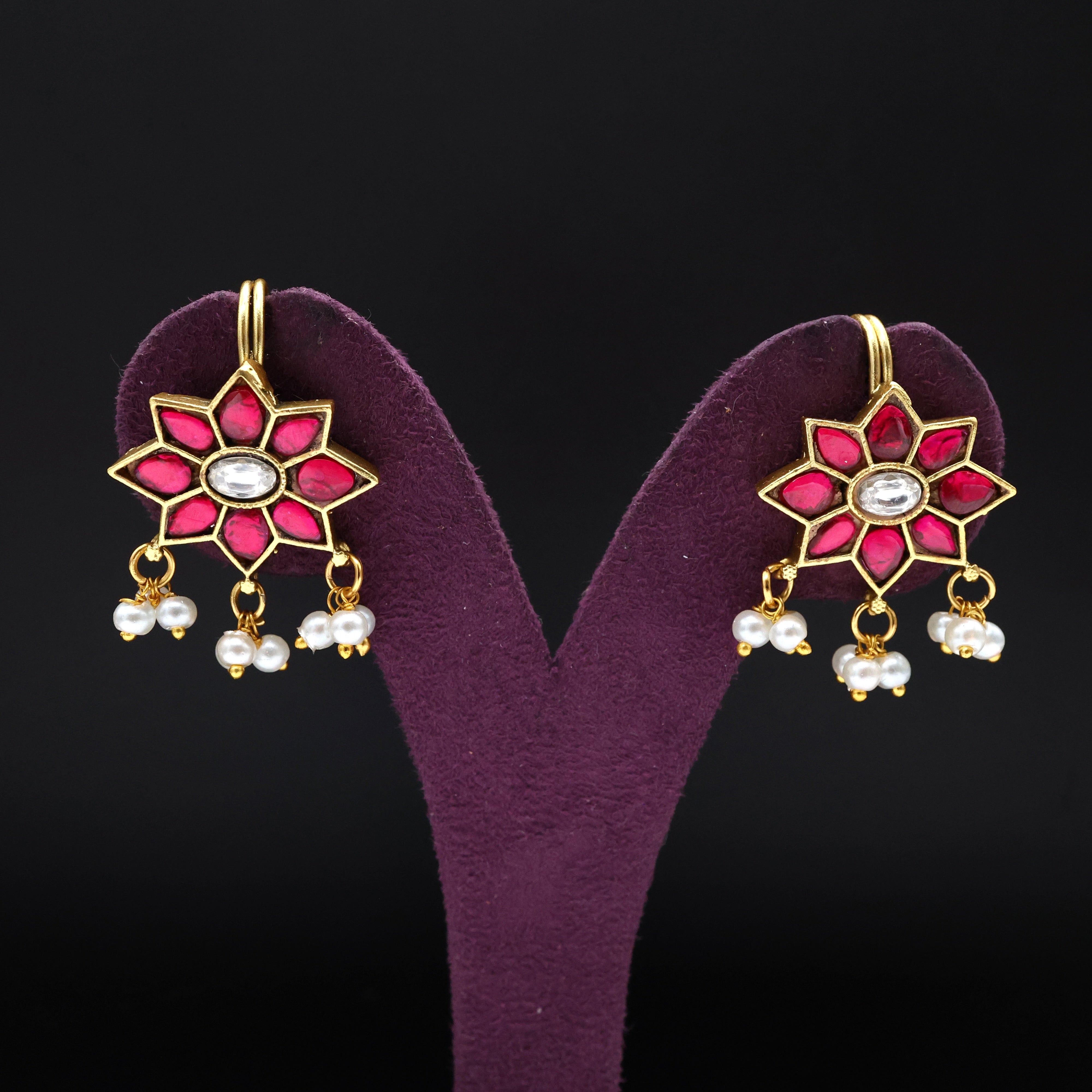 Premium Jadau Kundan Star Flower Bugadi/Koppu Earrings (Can also be used as hair accessory)
