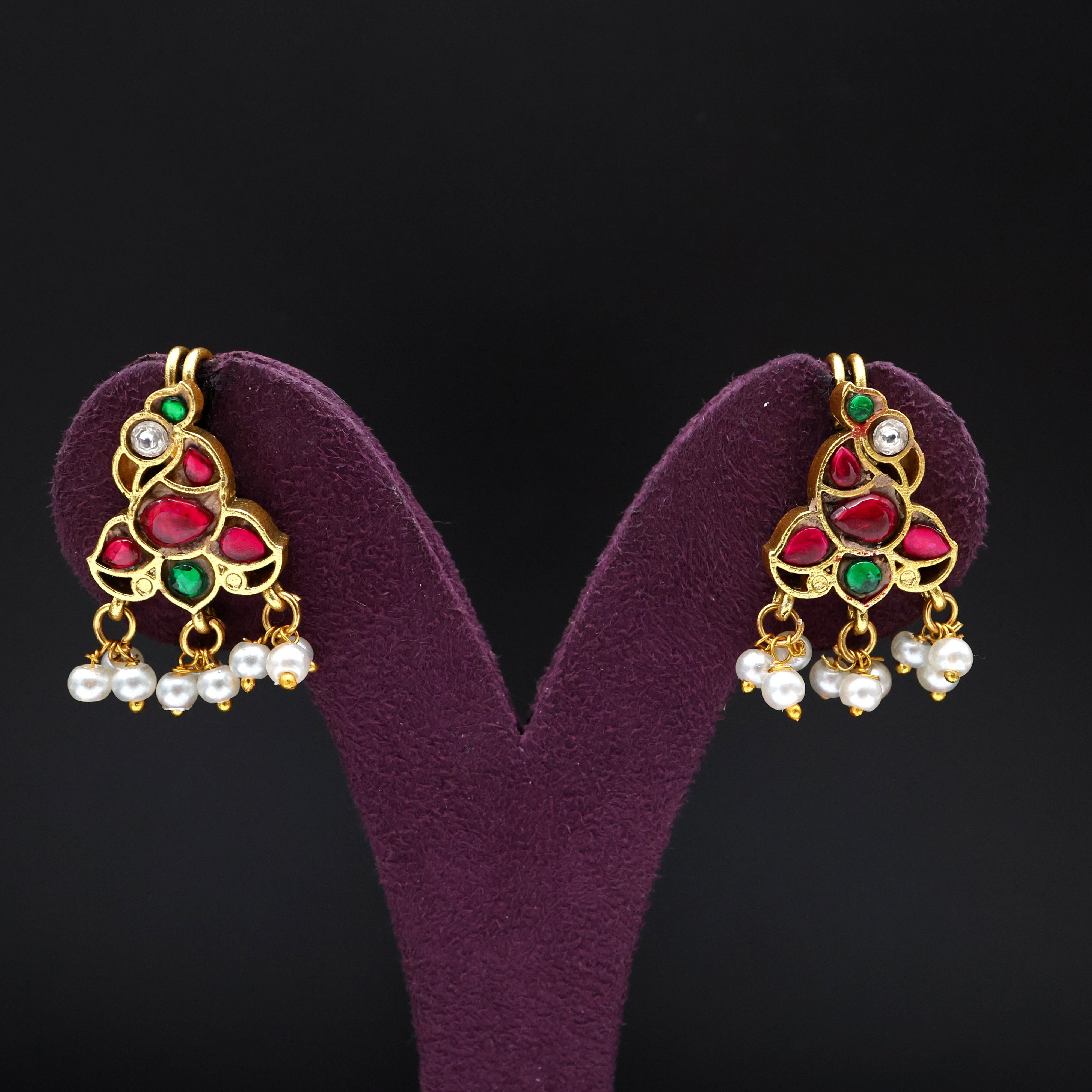 Premium Jadau Kundan Mayuri Bugadi/Koppu Earrings (Can also be used as hair accessory)