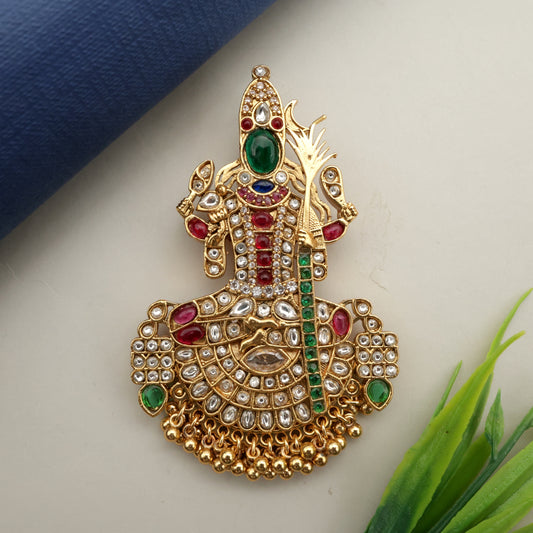 Detachable Premium Kemp Kundan Goddess Kamakshi Divine Pendant - White