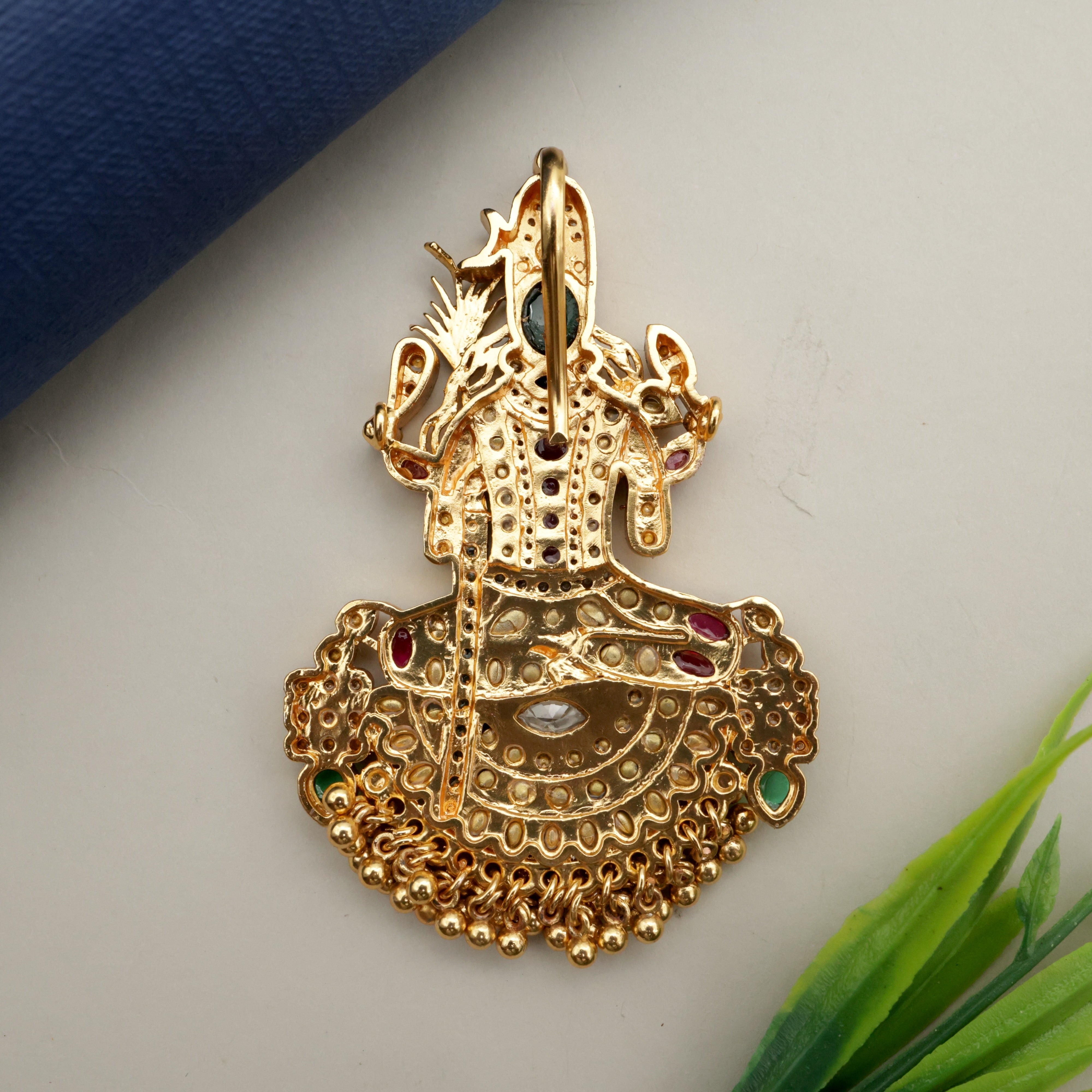 Detachable Premium Kemp Kundan Goddess Kamakshi Divine Pendant - White