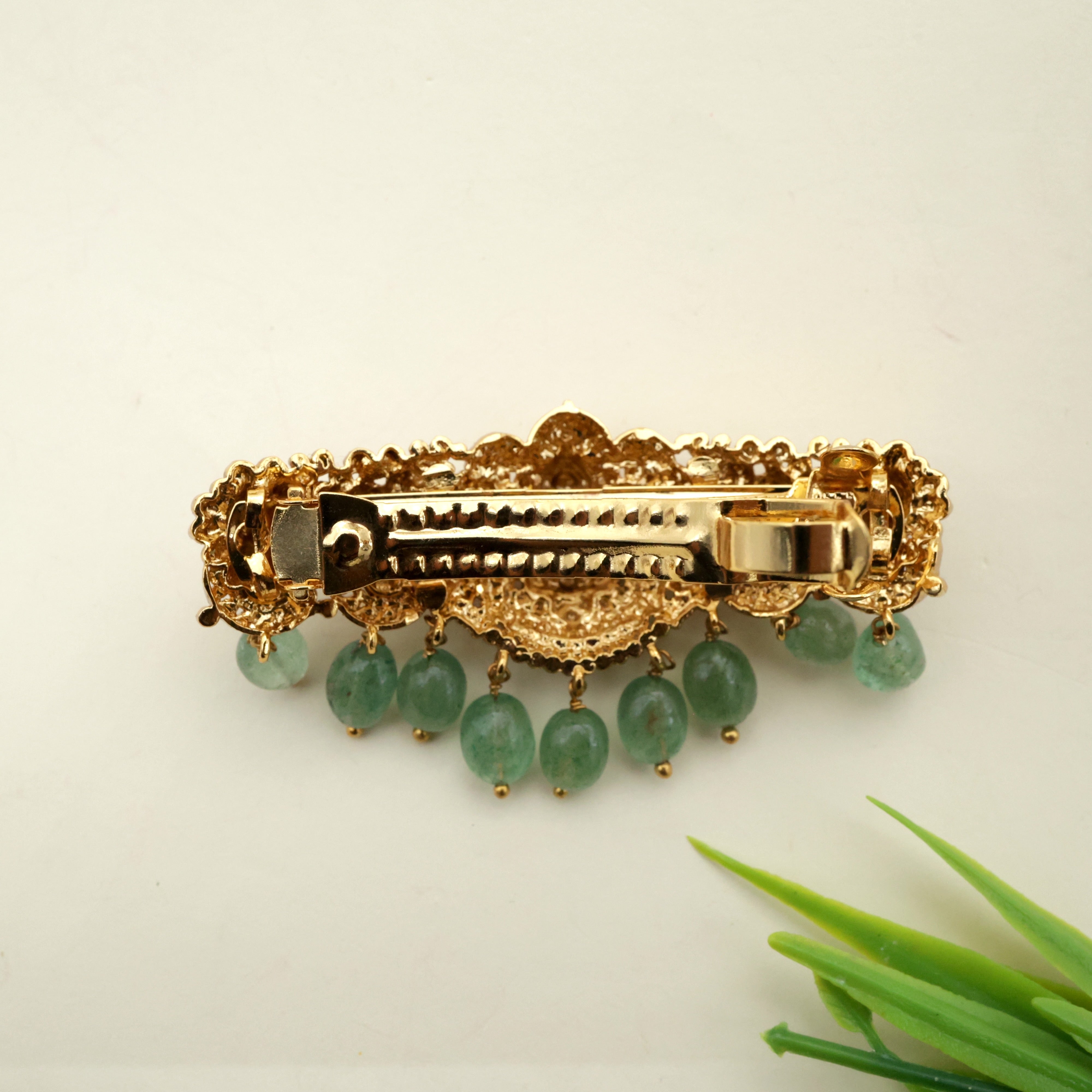 Antique Gold Nagas Lakshmi Bridal Hair Clip - French Barrette Hair Clip For Women