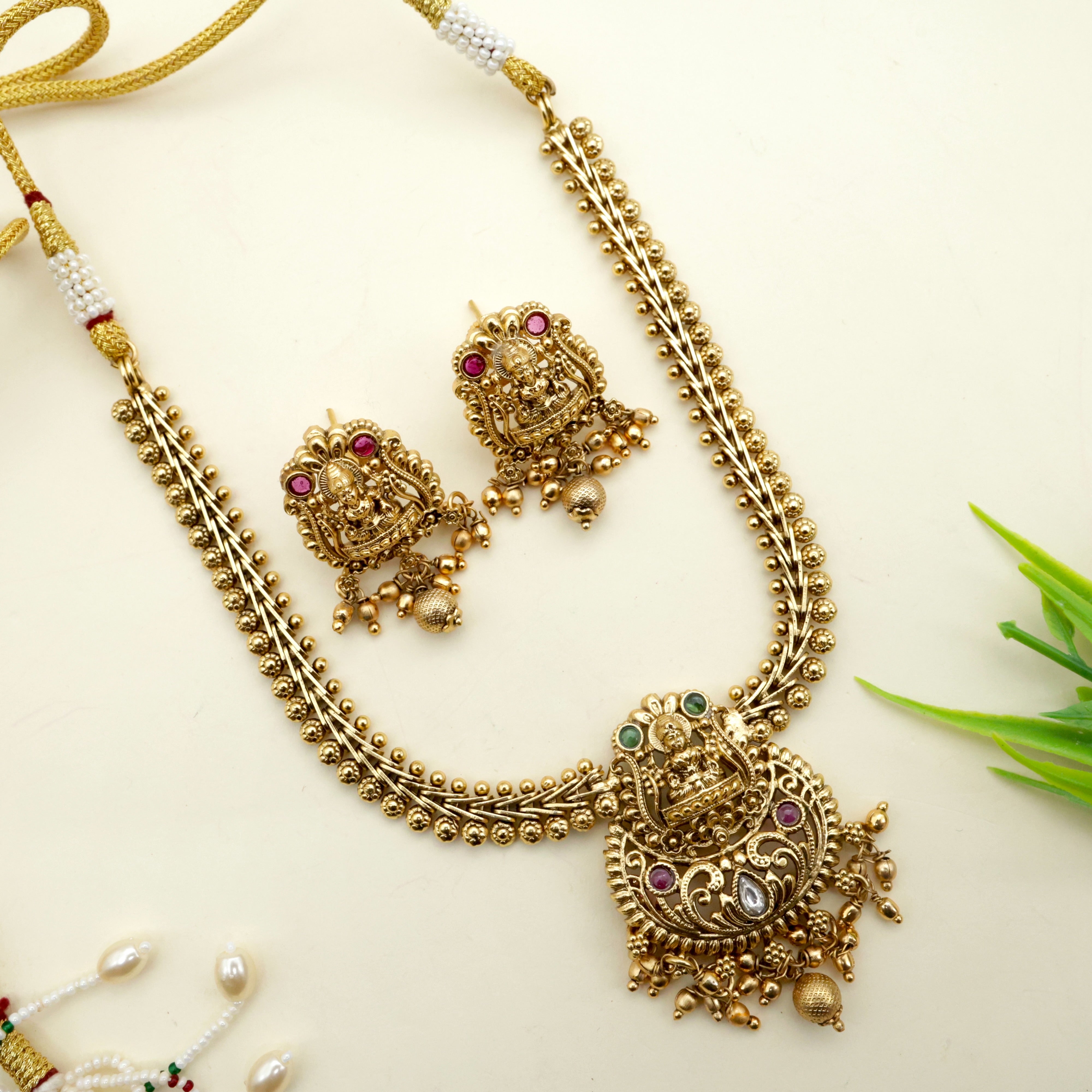 Antique Gold Lakshmi Pendant Necklace Set