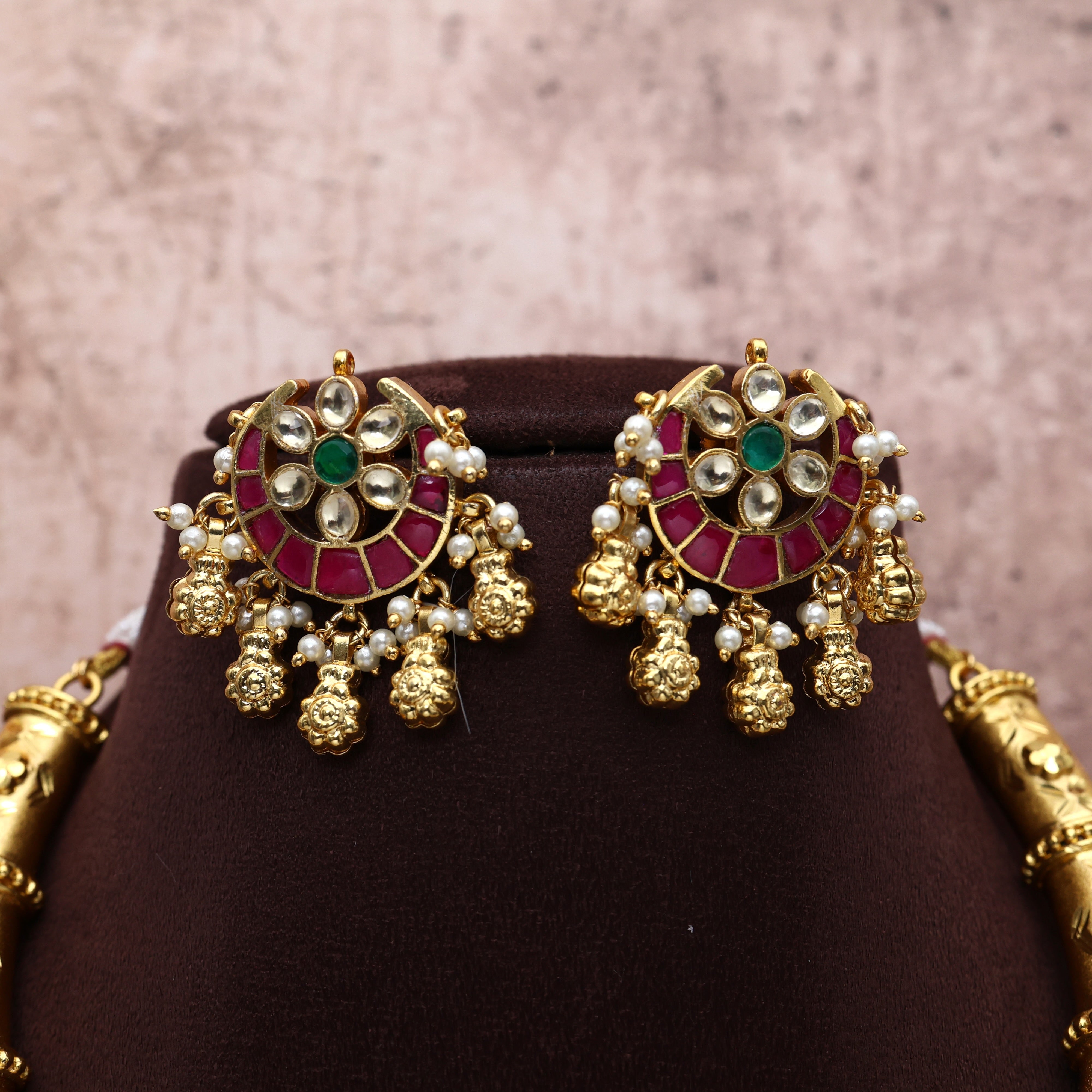 Premium Pachi Kundan Vintage Gold Look Hasli/Kante Necklace Set