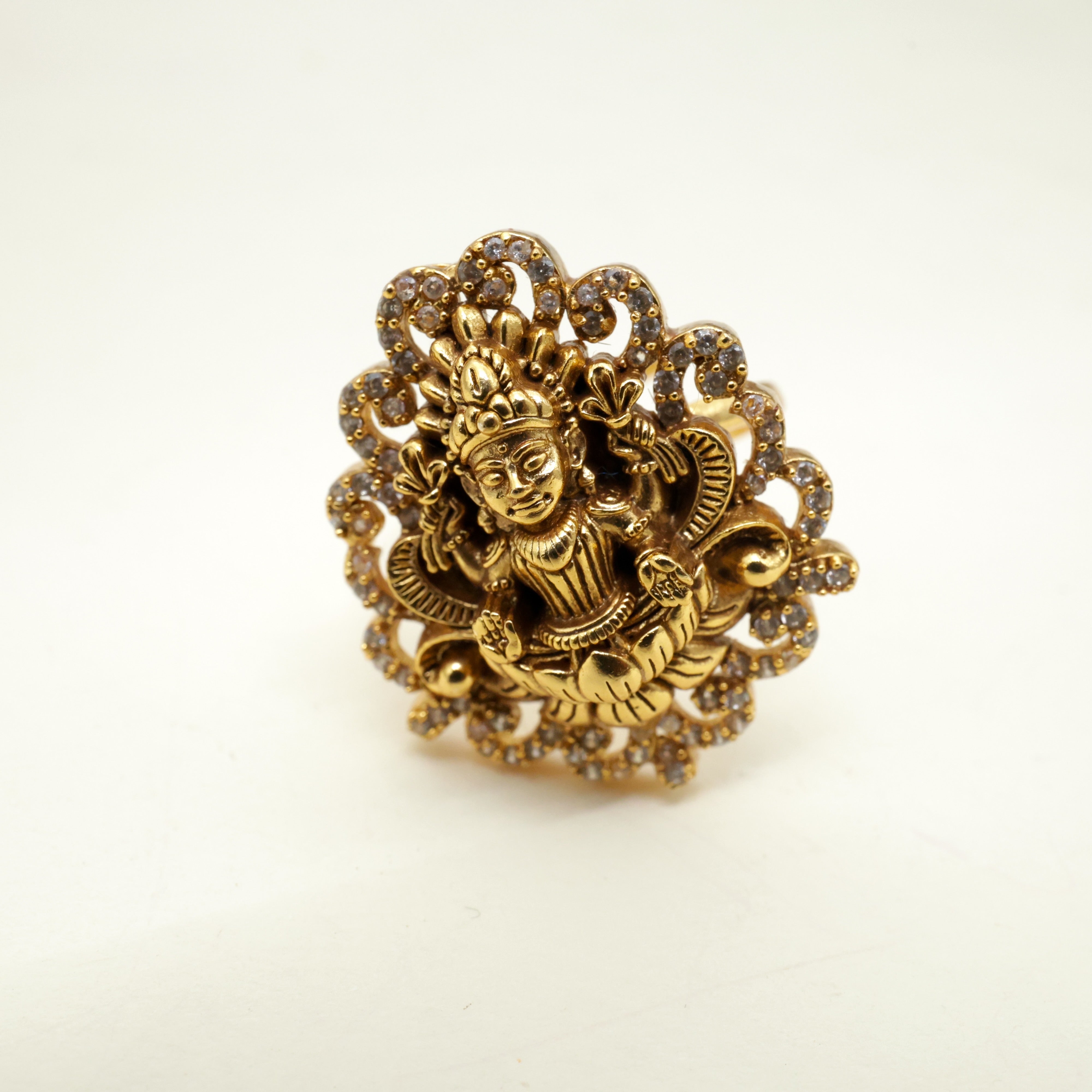 Antique Gold Nagas AD Lakshmi Bridal Finger Ring