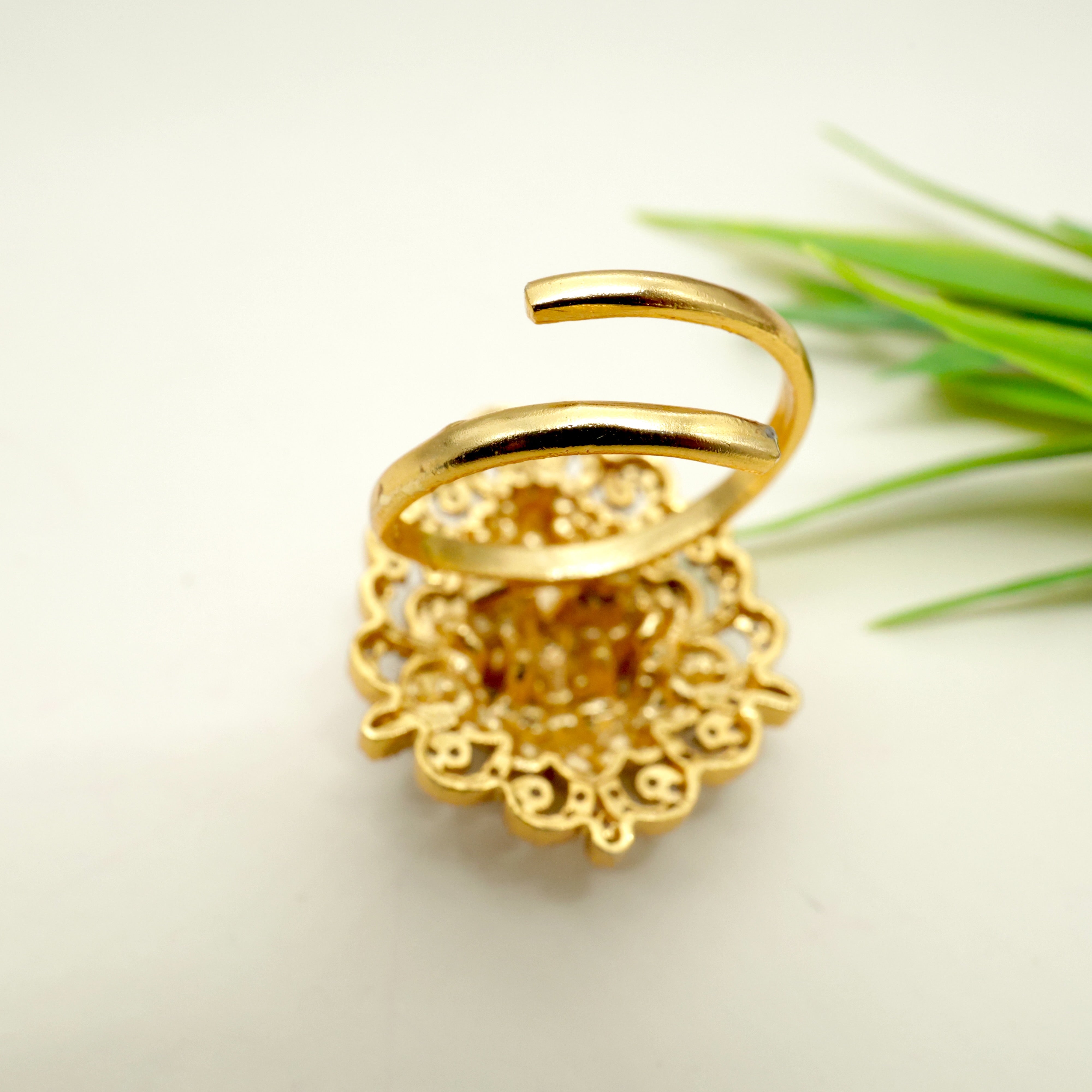 Antique Gold Nagas AD Lakshmi Bridal Finger Ring