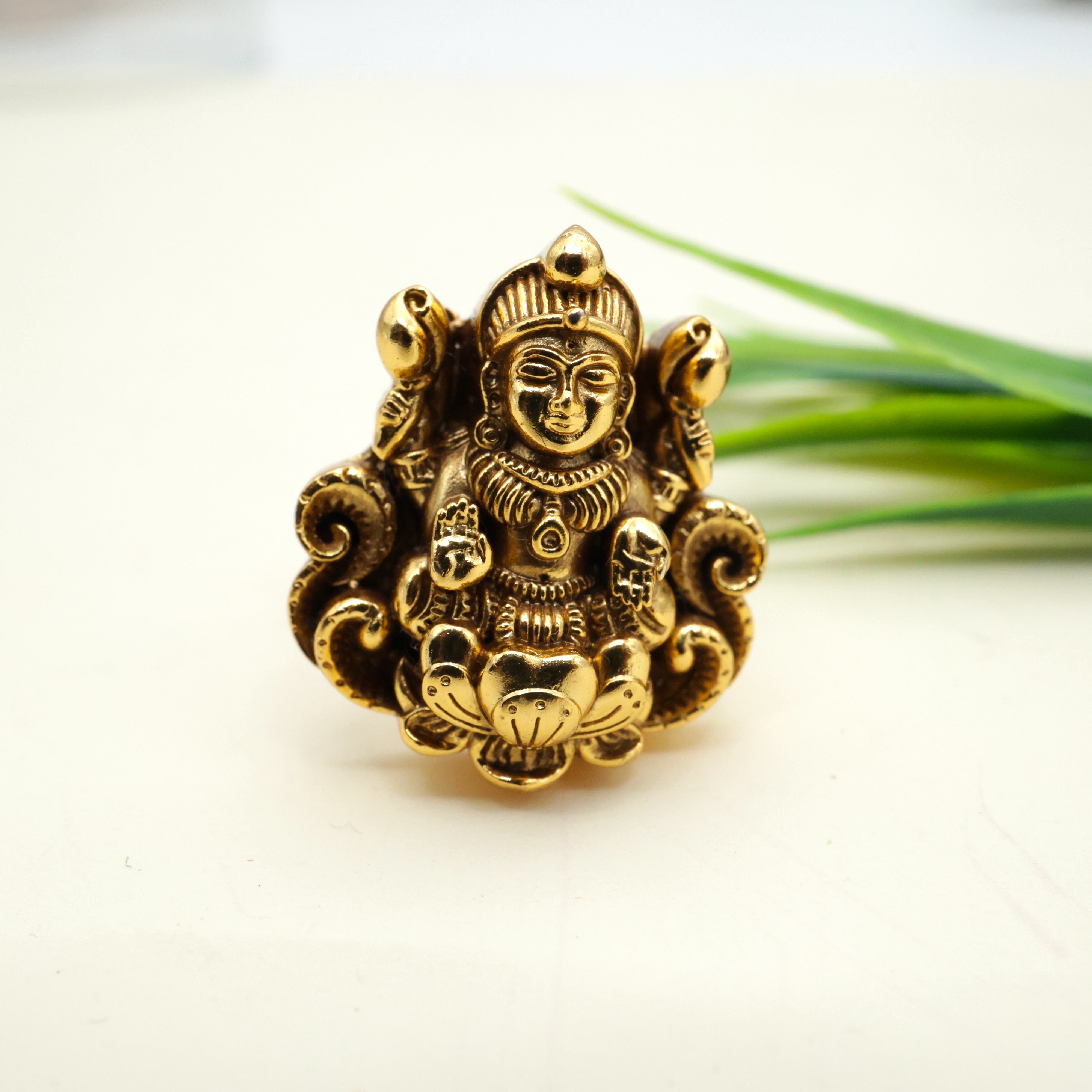 Antique Gold Nagas Lakshmi Devi Adjustable Bridal Finger Ring