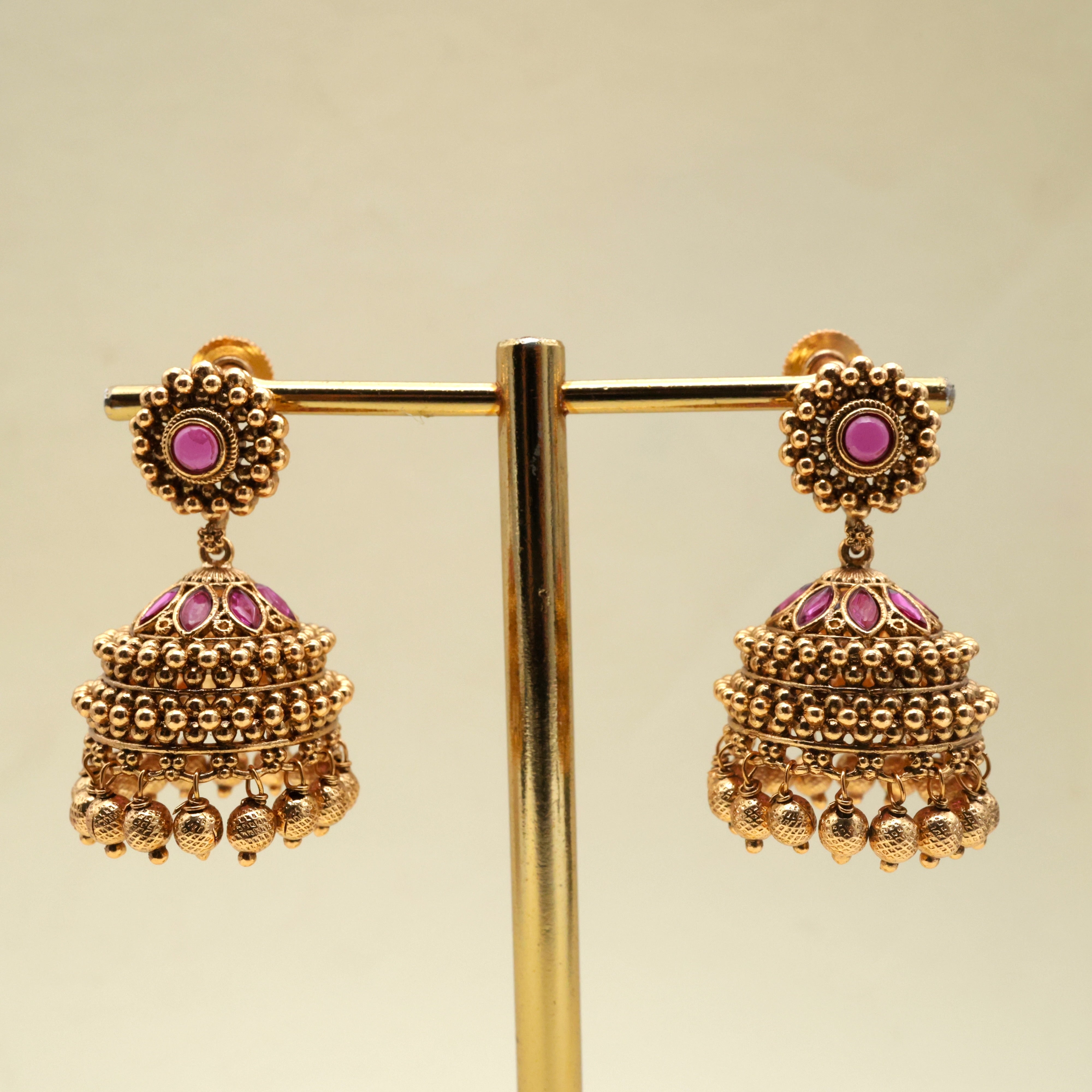 Antique Gold Thushi Model Bridal Jhumkas