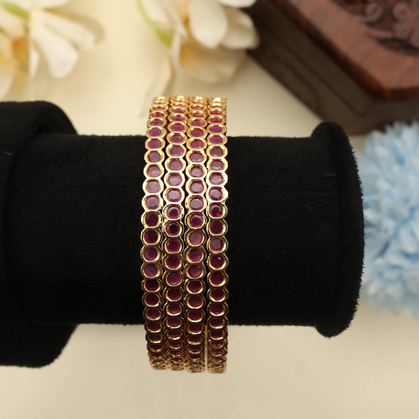 Gold Look Alike Set of 4 Traditional Bangles - Ruby