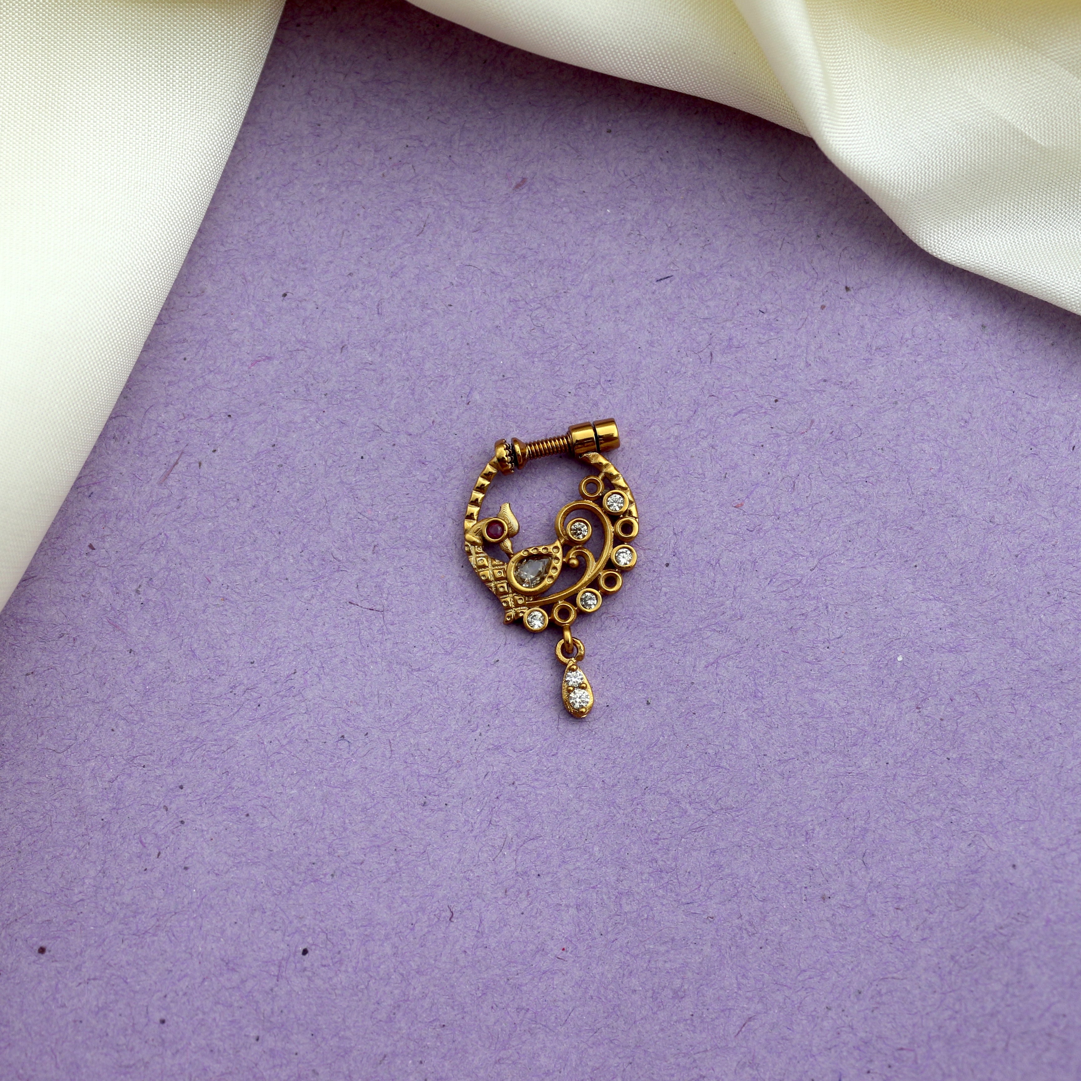 Antique Gold Matte Peacock Bridal Nath Nose Pin