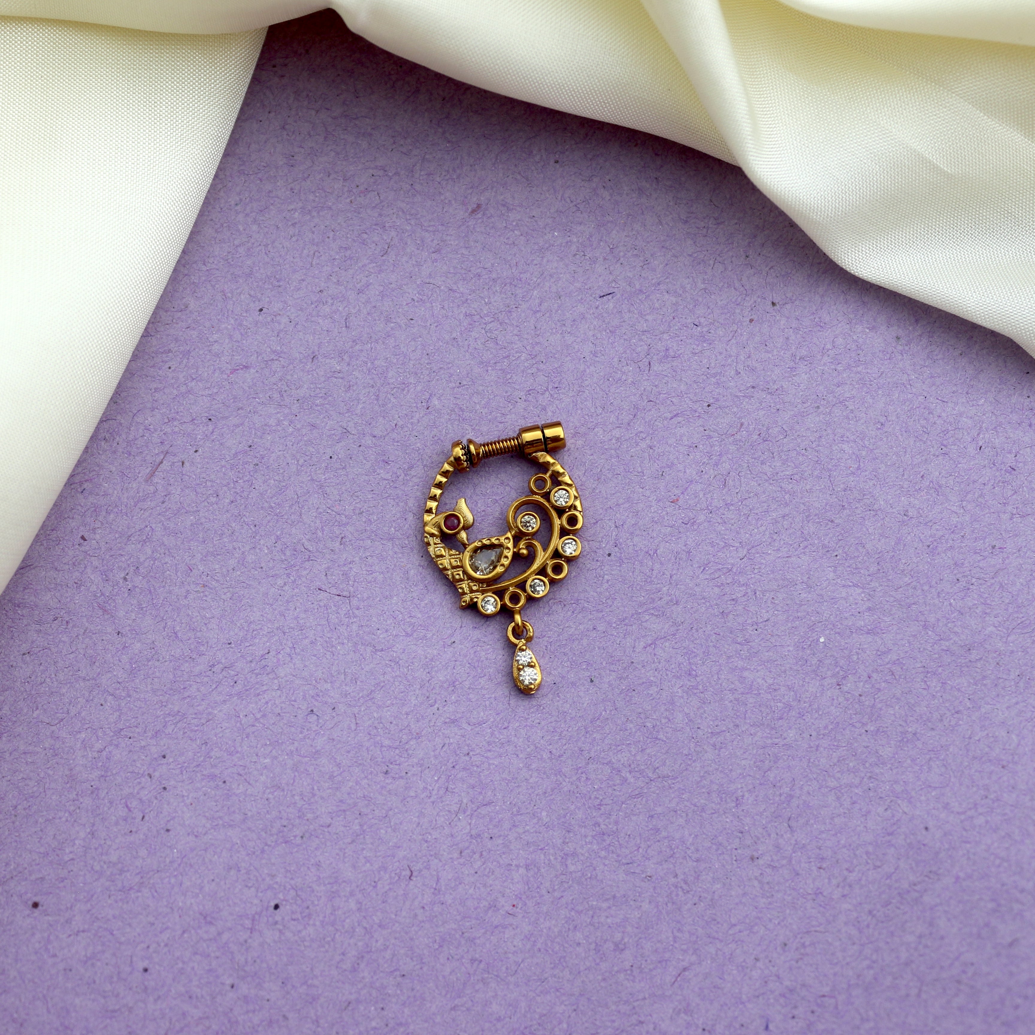 Antique Gold Matte Peacock Bridal Nath Nose Pin